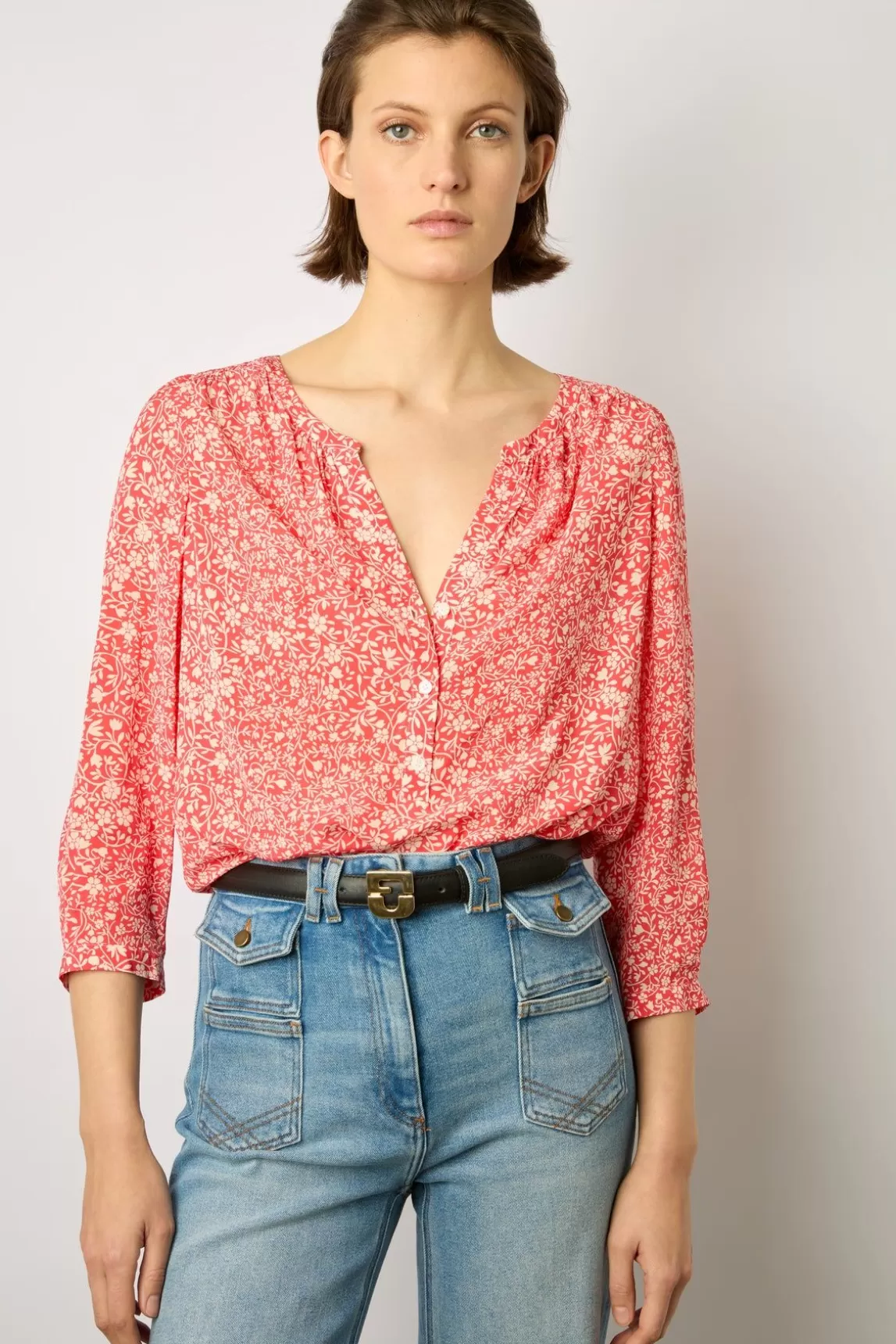 Gerard Darel Blouse Fluide A Fleurs Corail - Antelona Online