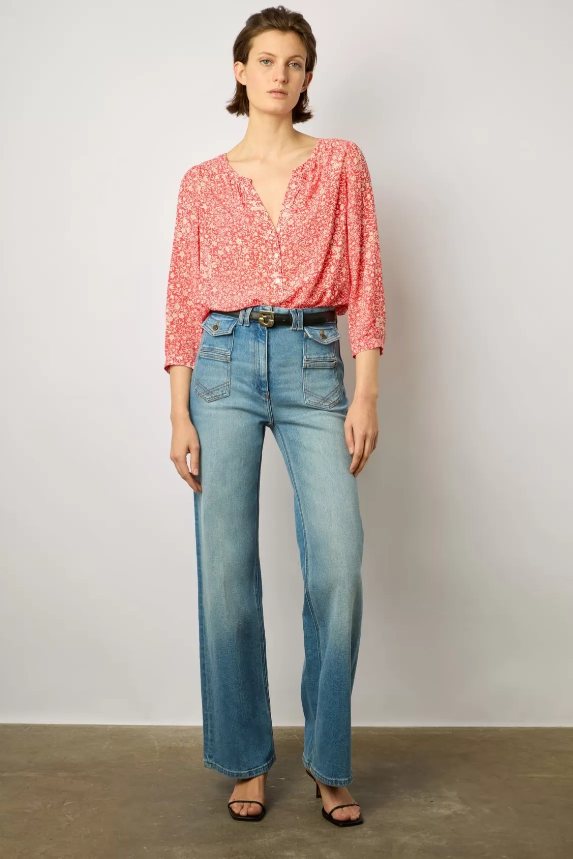 Gerard Darel Blouse Fluide A Fleurs Corail - Antelona Online