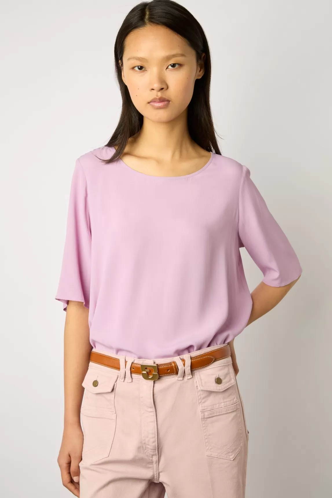Gerard Darel Blouse Fluide Dos Boutonne Parme - Alyah Online