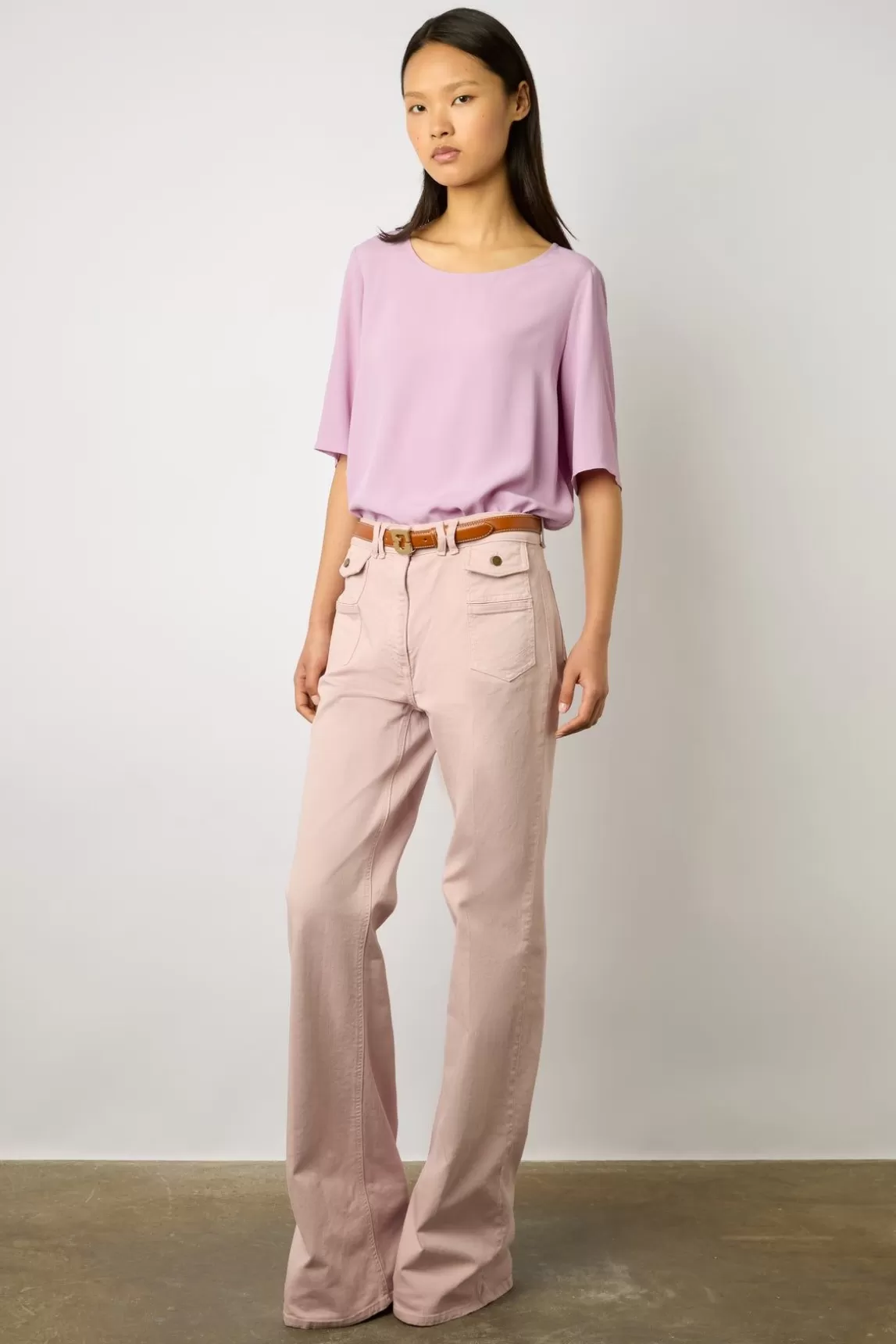 Gerard Darel Blouse Fluide Dos Boutonne Parme - Alyah Online