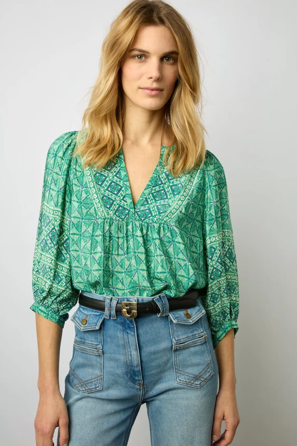 Gerard Darel Blouse Fluide Imprimee Emeraude - Arlen Best Sale