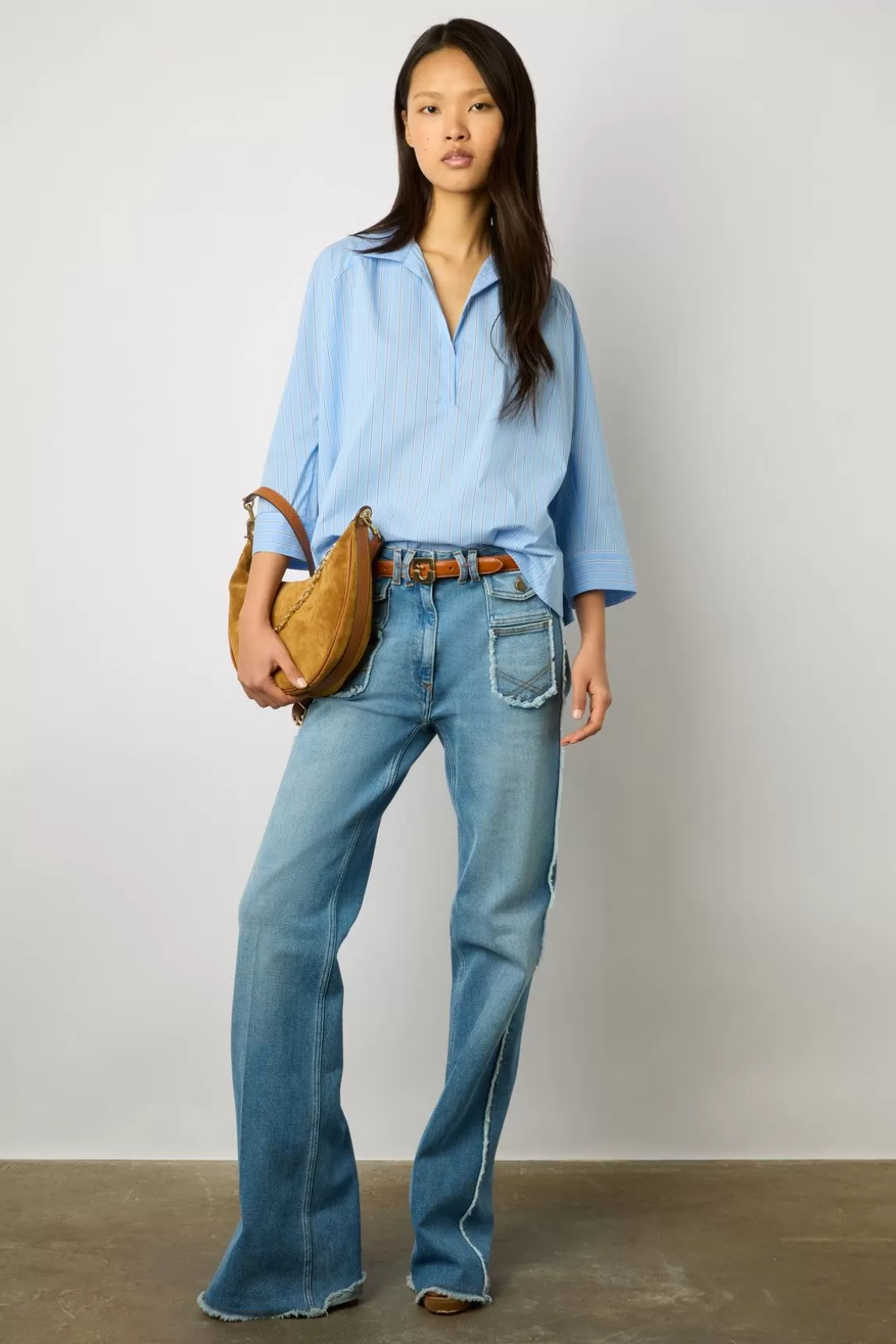 Gerard Darel Blouse Rayee A Col Chemise Nuage - Anelia Outlet