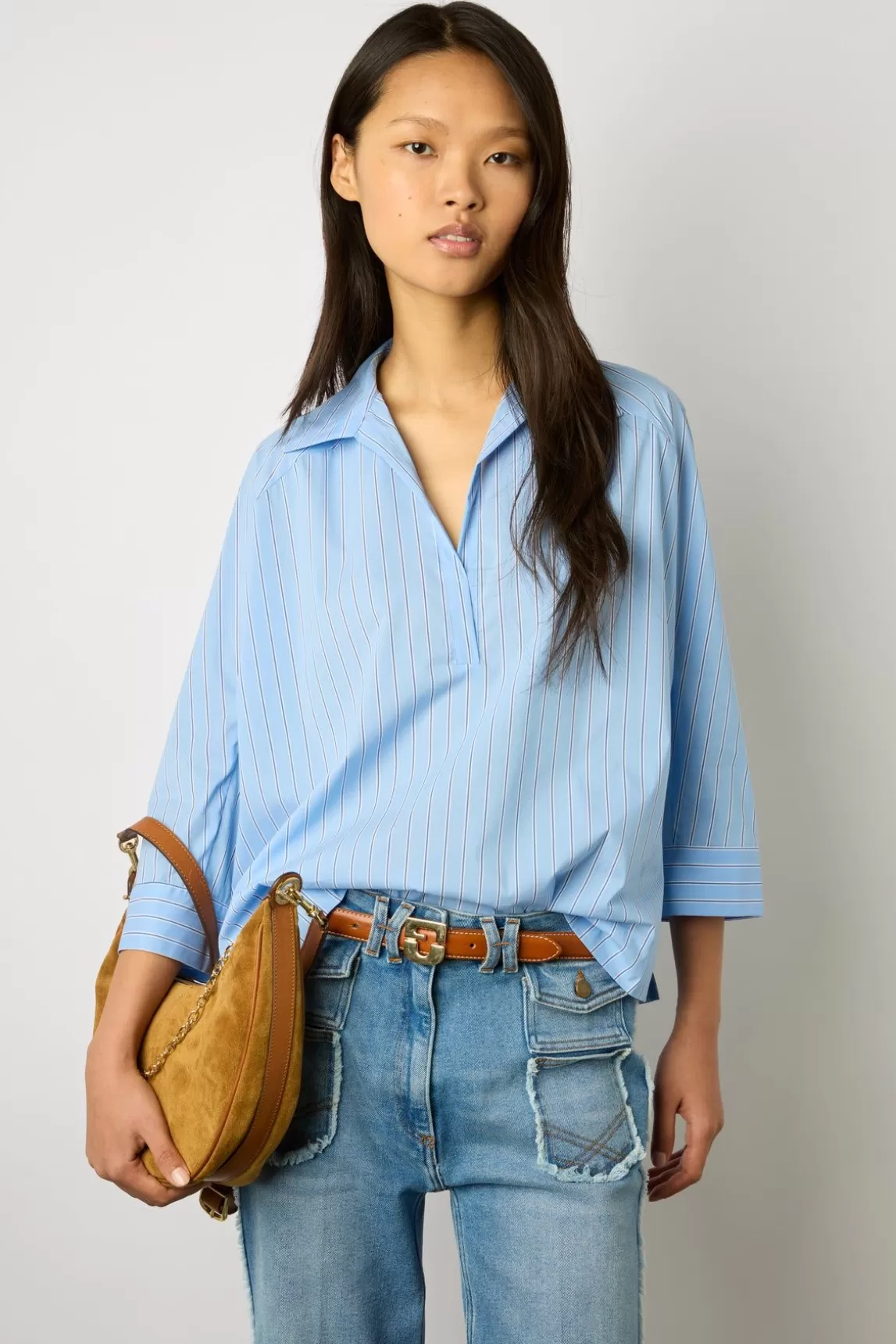 Gerard Darel Blouse Rayee A Col Chemise Nuage - Anelia Outlet