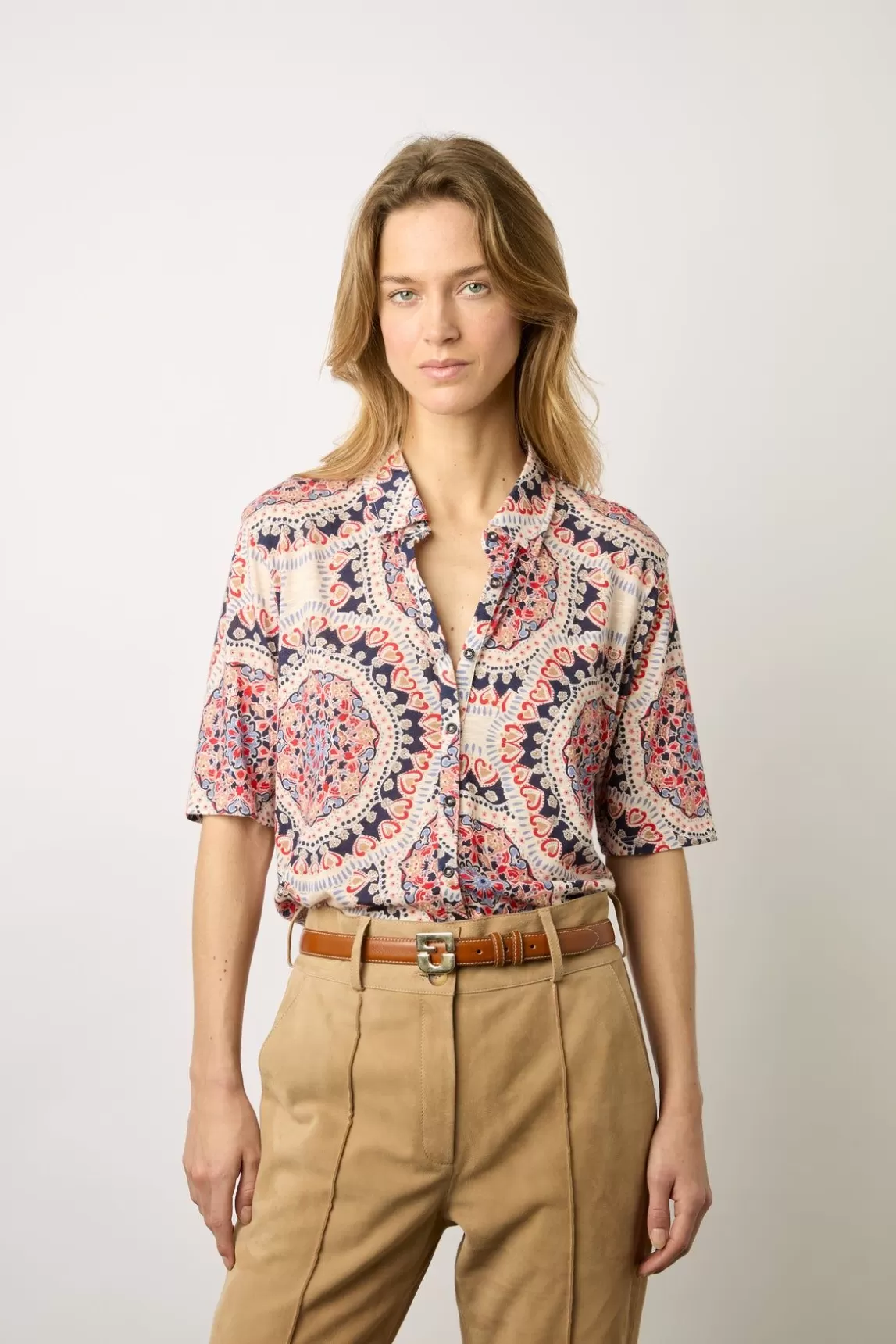 Gerard Darel Chemisette En Coton Imprime Ecru - Mirka Discount