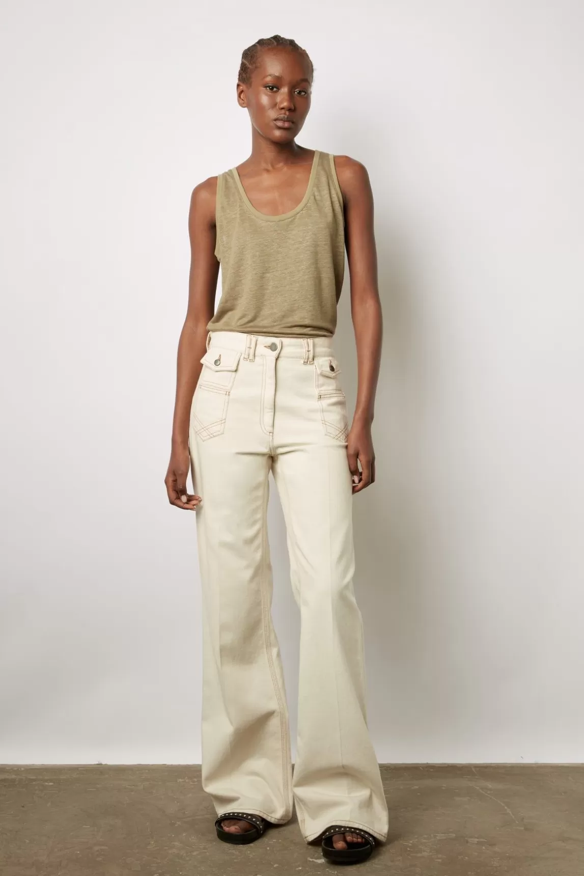 Gerard Darel Debardeur En Lin Uni Vert Kaki - Margot Flash Sale