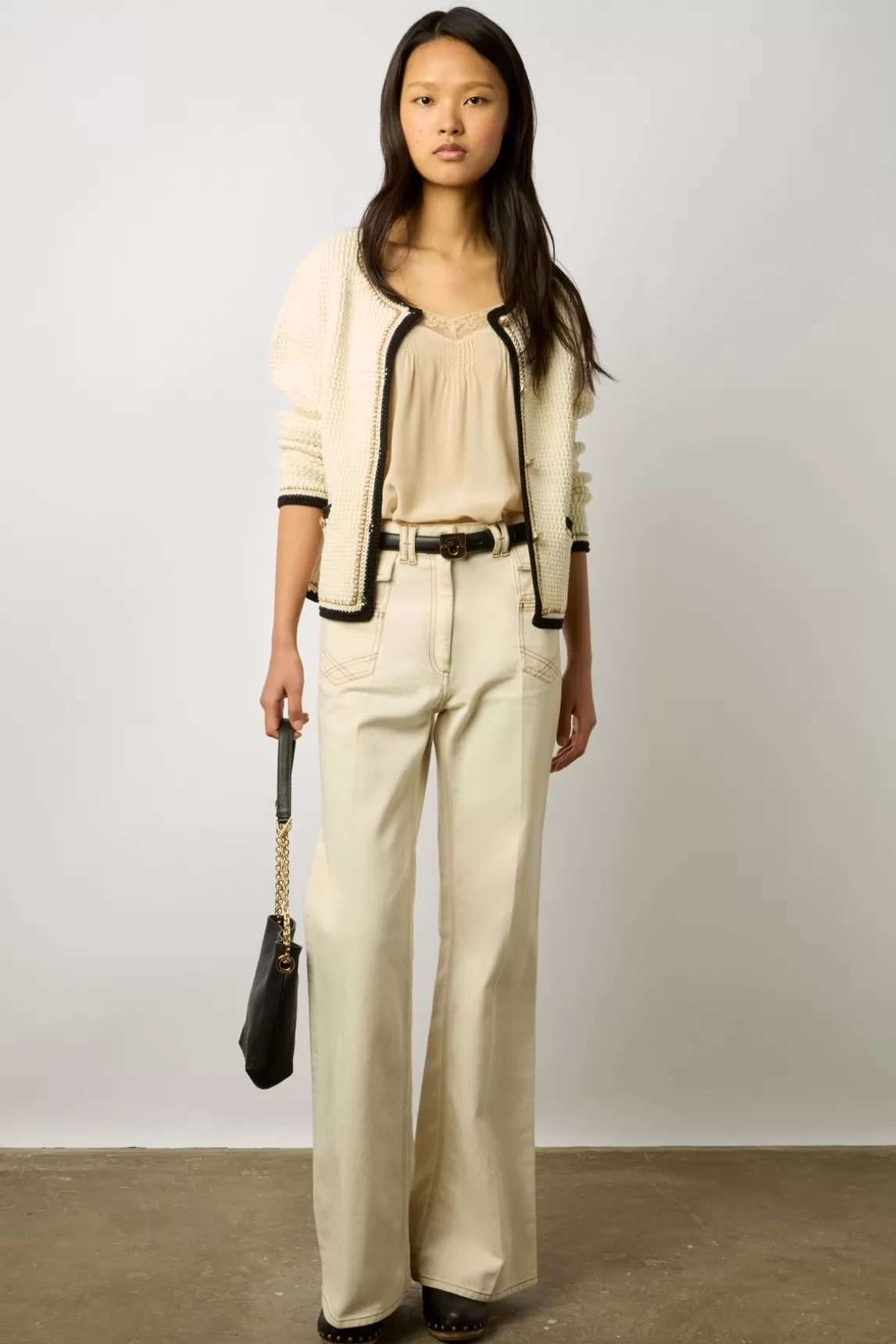 Gerard Darel Gilet En Crochet Effet Tweed Ecru - Loeve Best