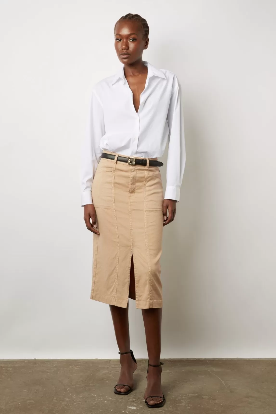 Gerard Darel Jupe Droite En Lin Et Coton Sable - Dorys Discount