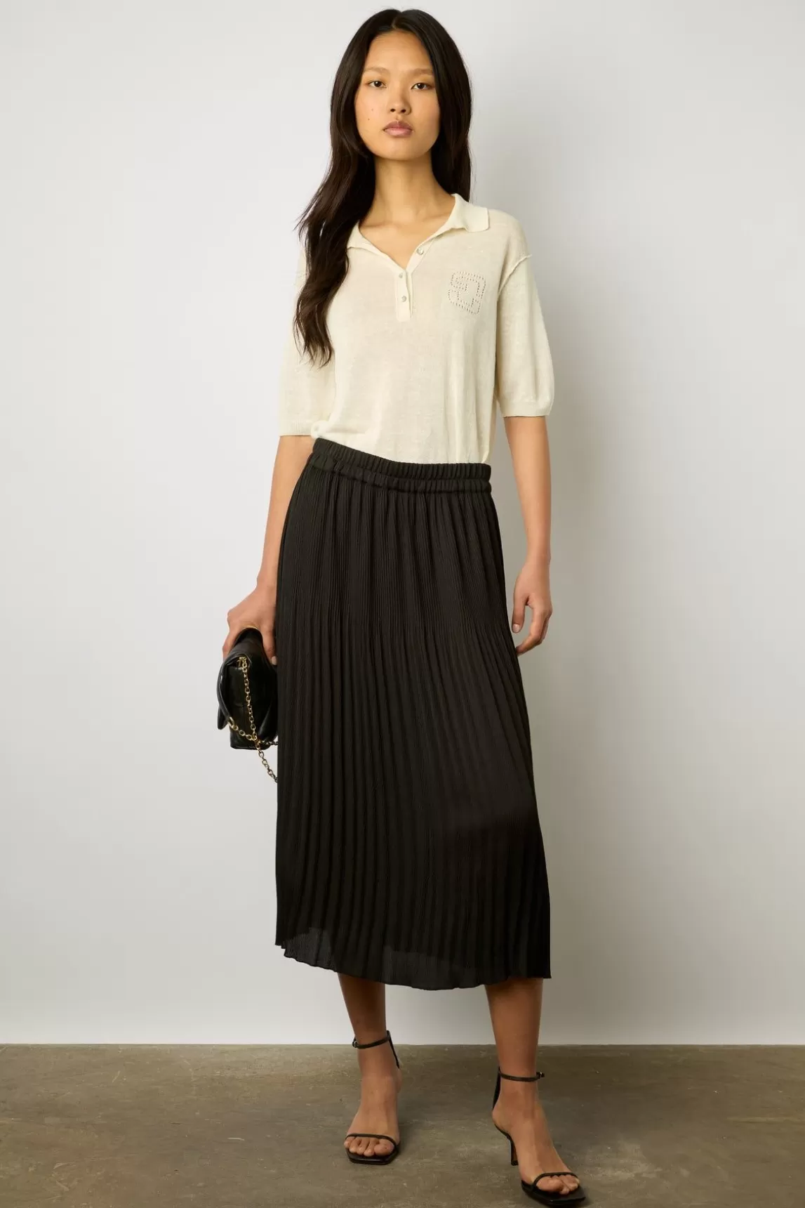 Gerard Darel Jupe Midi En Satin Ondule Noir - Delhia Hot