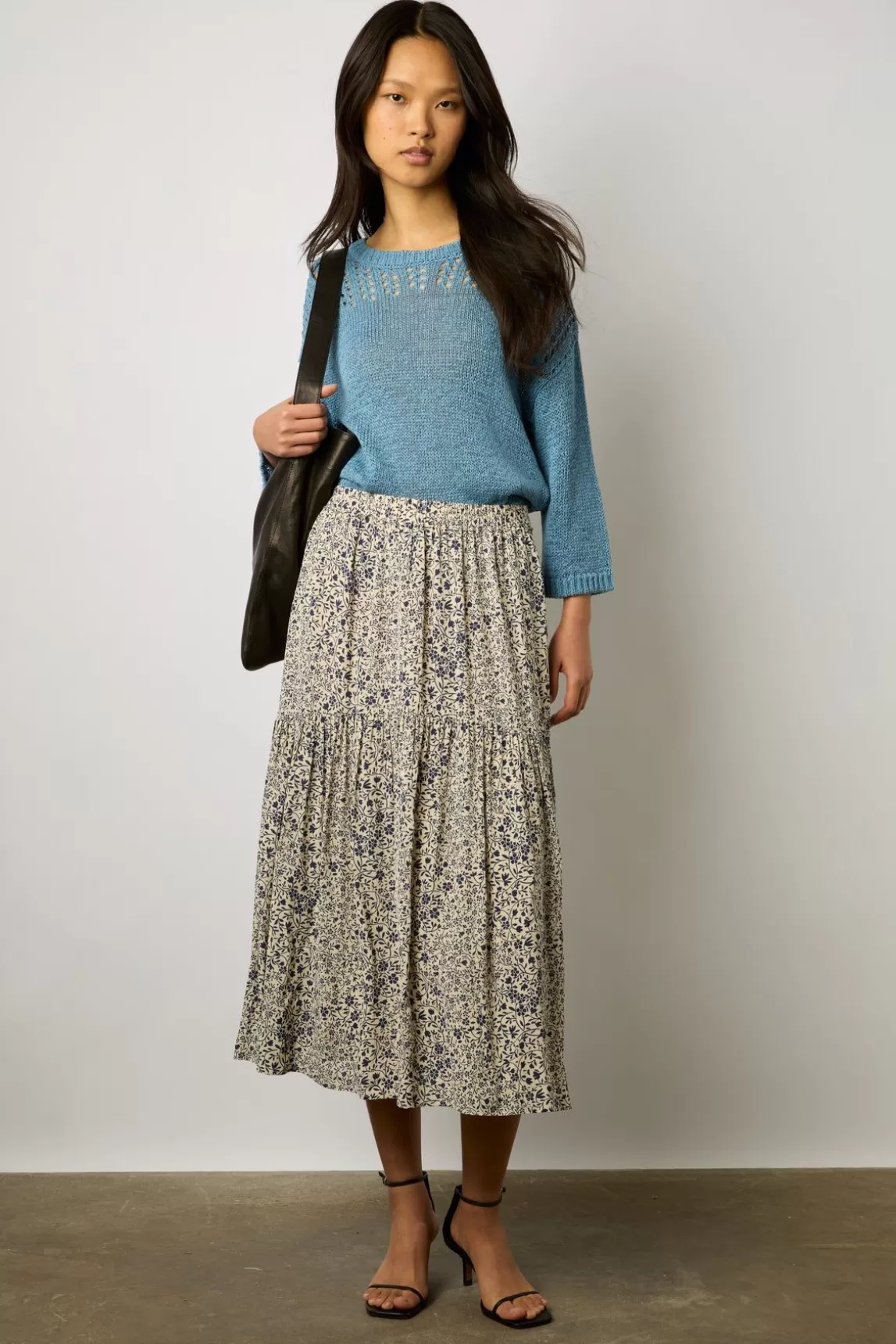 Gerard Darel Jupe Midi Evasee A Fleurs Ecru - Destiny Discount