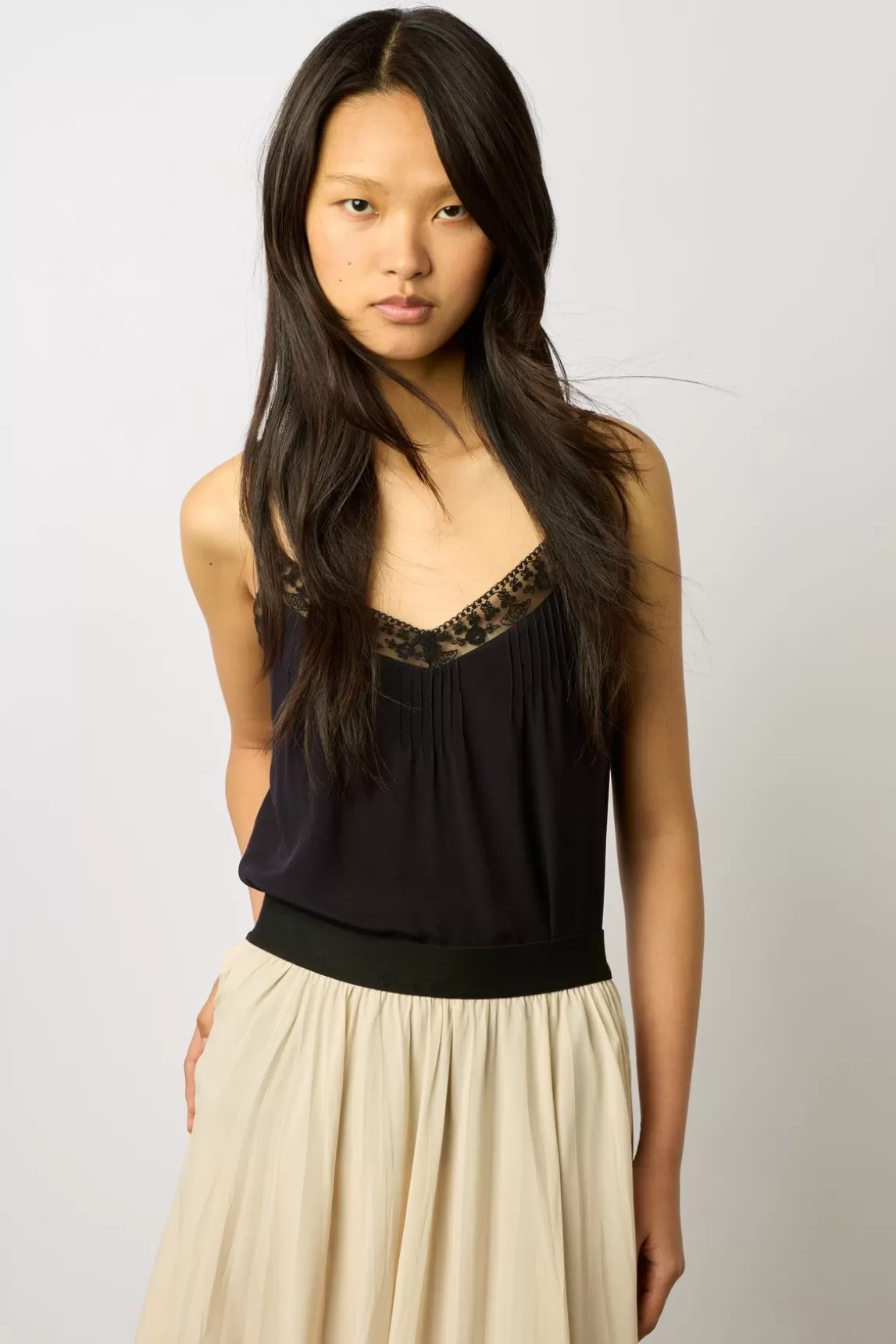 Gerard Darel Jupe Midi Plissee Rayees Ecru - Dalille Store
