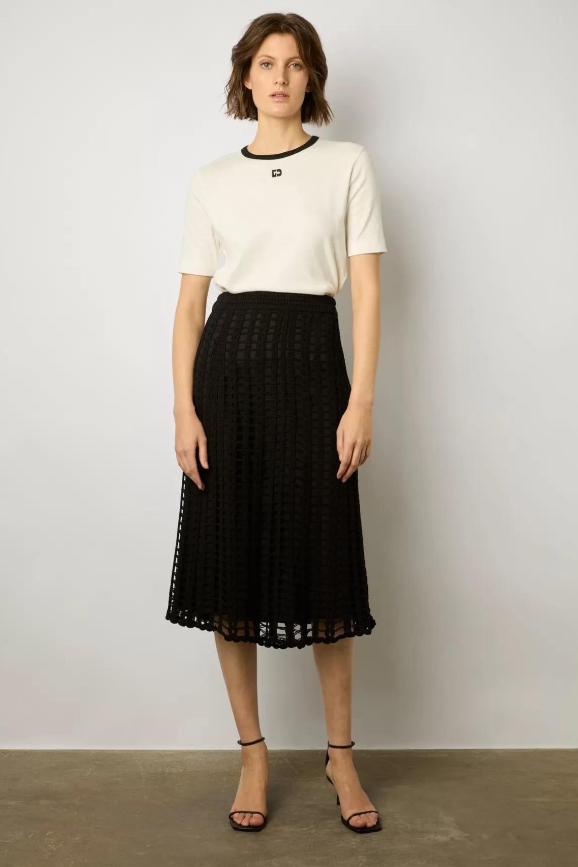 Gerard Darel Jupe Mi-Longue En Crochet Noir - Dania Best