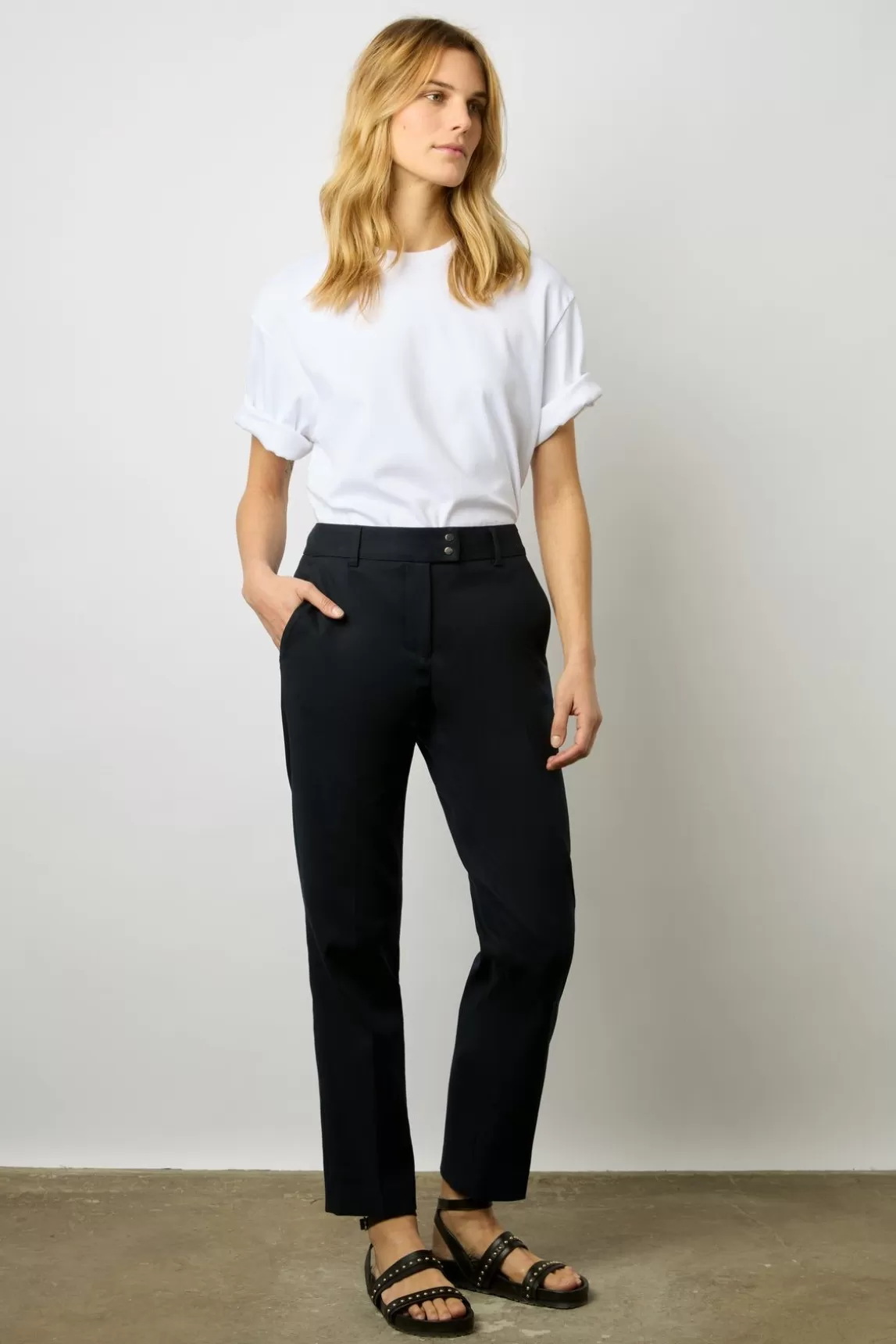 Gerard Darel Pantalon 7/8 En Coton Uni Marine - Cora Flash Sale
