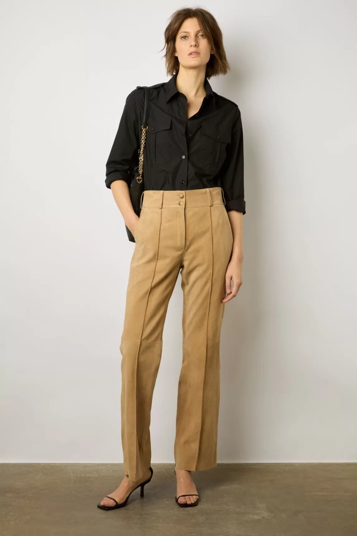 Gerard Darel Pantalon En Chevre Velours Sable - Josepha Fashion