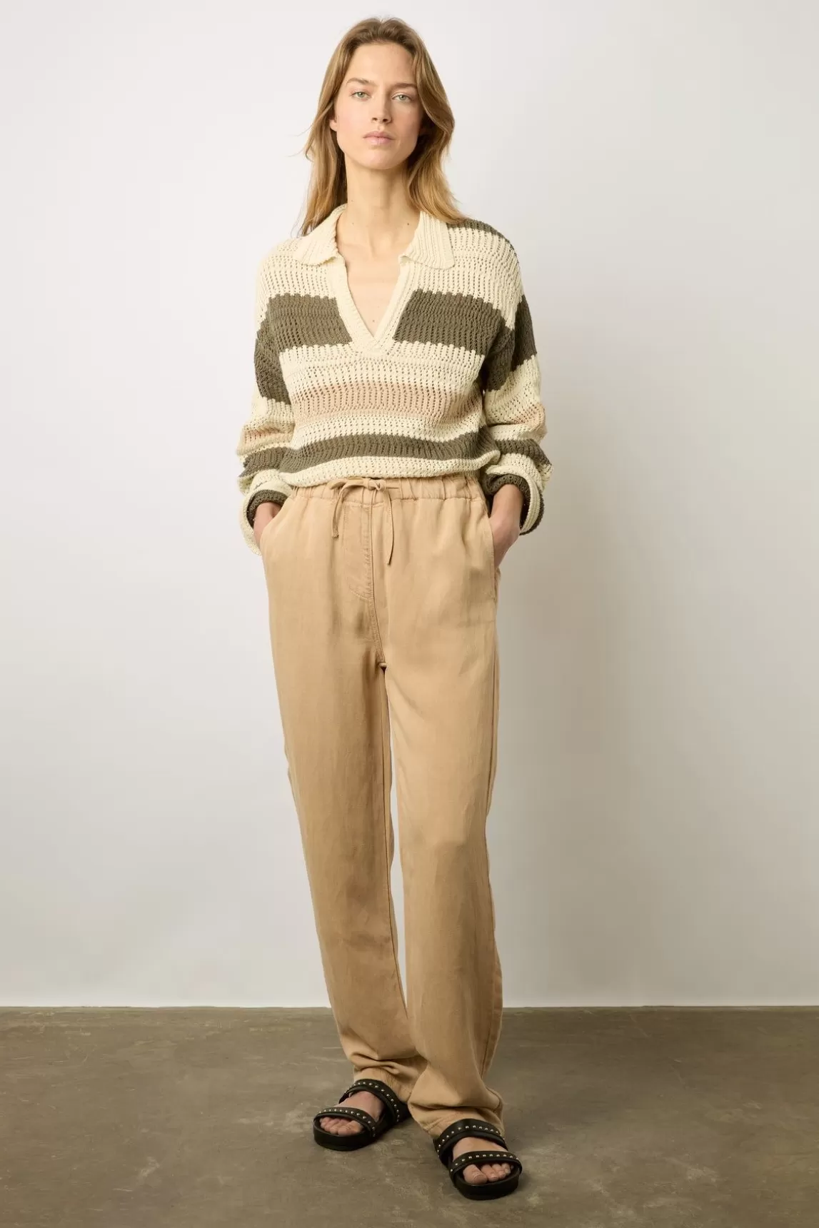 Gerard Darel Pantalon En Lin Melange Sable - Colombe Cheap