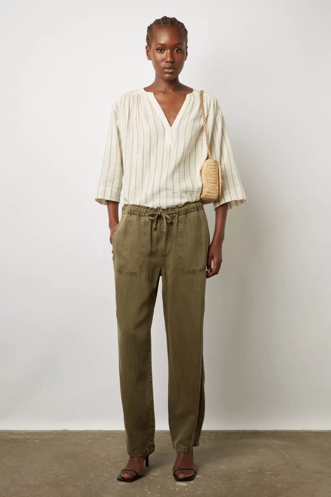 Gerard Darel Pantalon En Lin Melange Vert Kaki - Colombe Sale