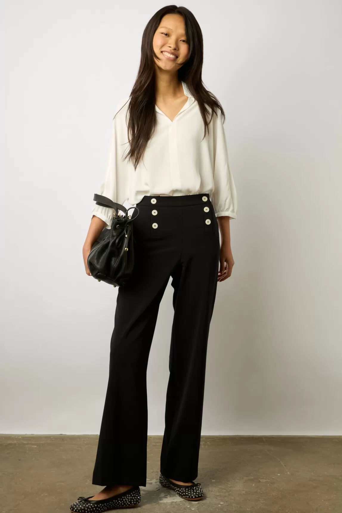 Gerard Darel Pantalon Large A Pont Marine - Cassandre Cheap