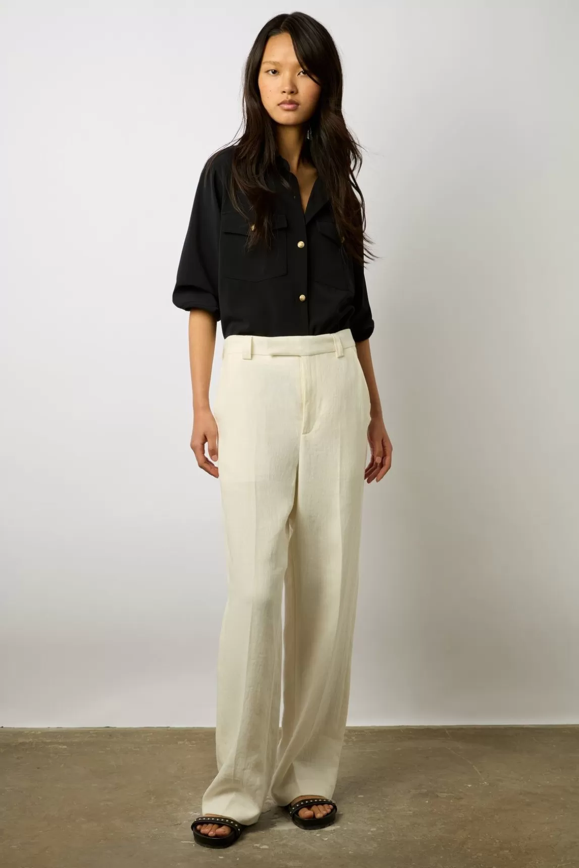 Gerard Darel Pantalon Large En Lin Ecru - Cyndelle Cheap