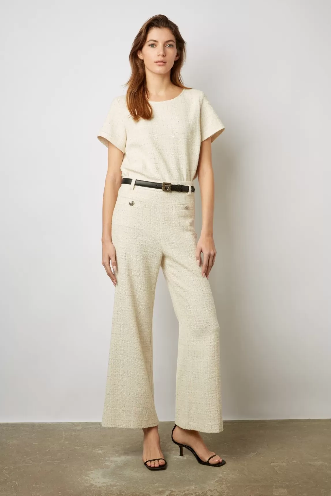 Gerard Darel Pantalon Large En Tweed Ecru - Callie Shop
