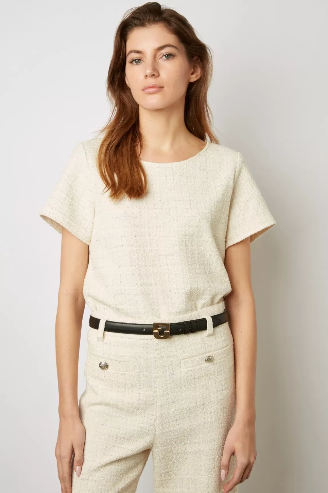 Gerard Darel Pantalon Large En Tweed Ecru - Callie Shop