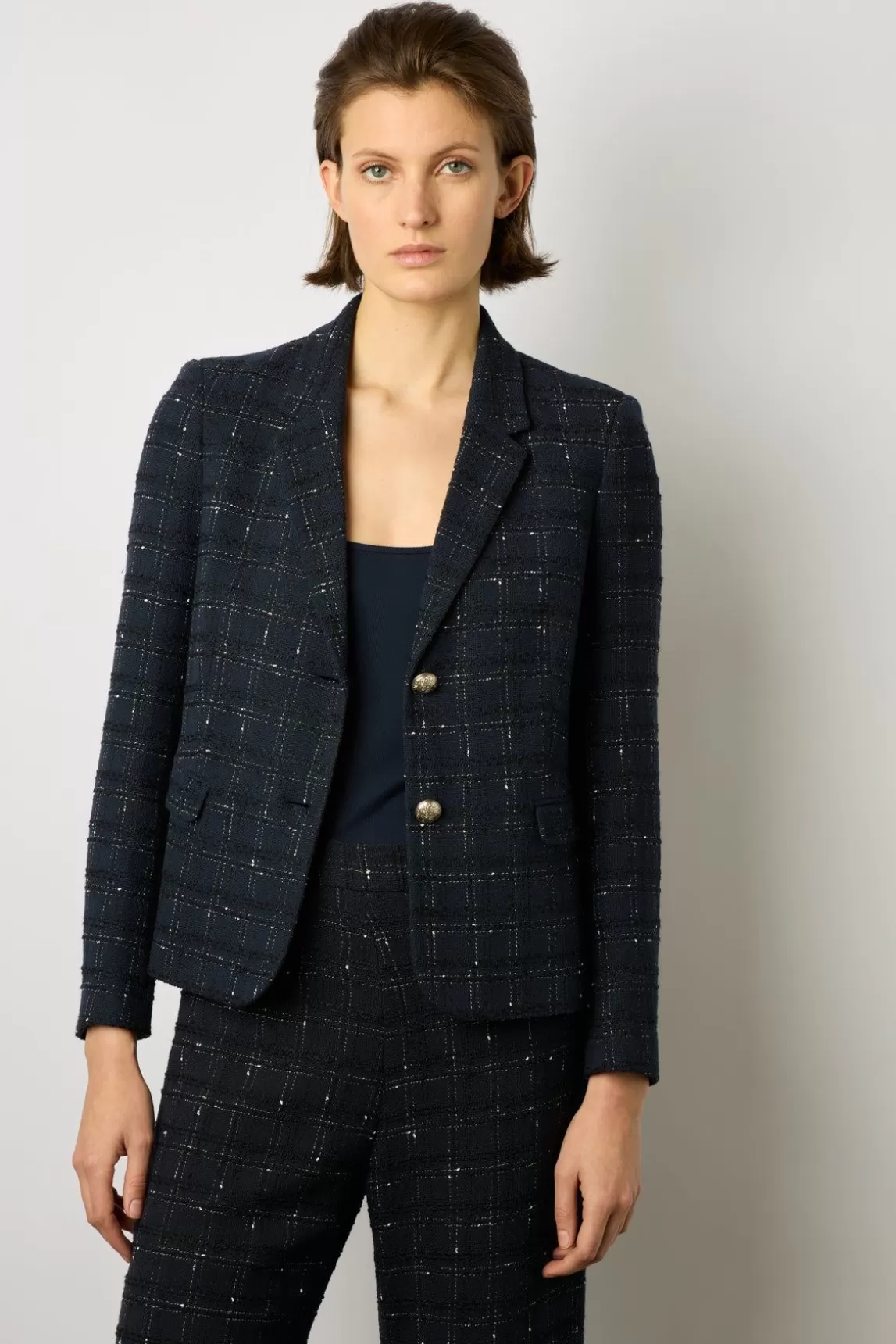 Gerard Darel Pantalon Large En Tweed Marine - Cheraze New