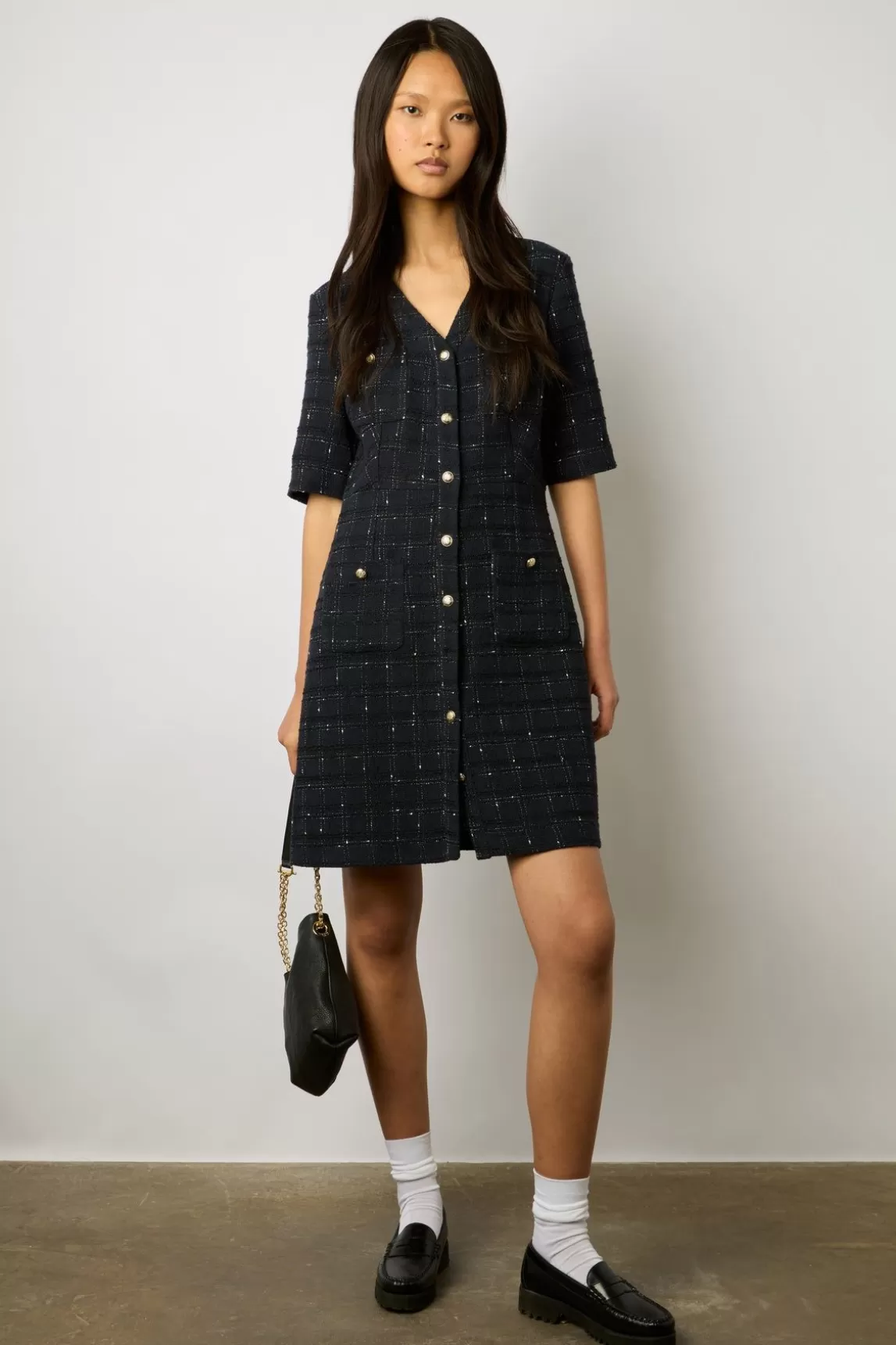 Gerard Darel Robe Courte En Tweed Marine - Elenita Cheap