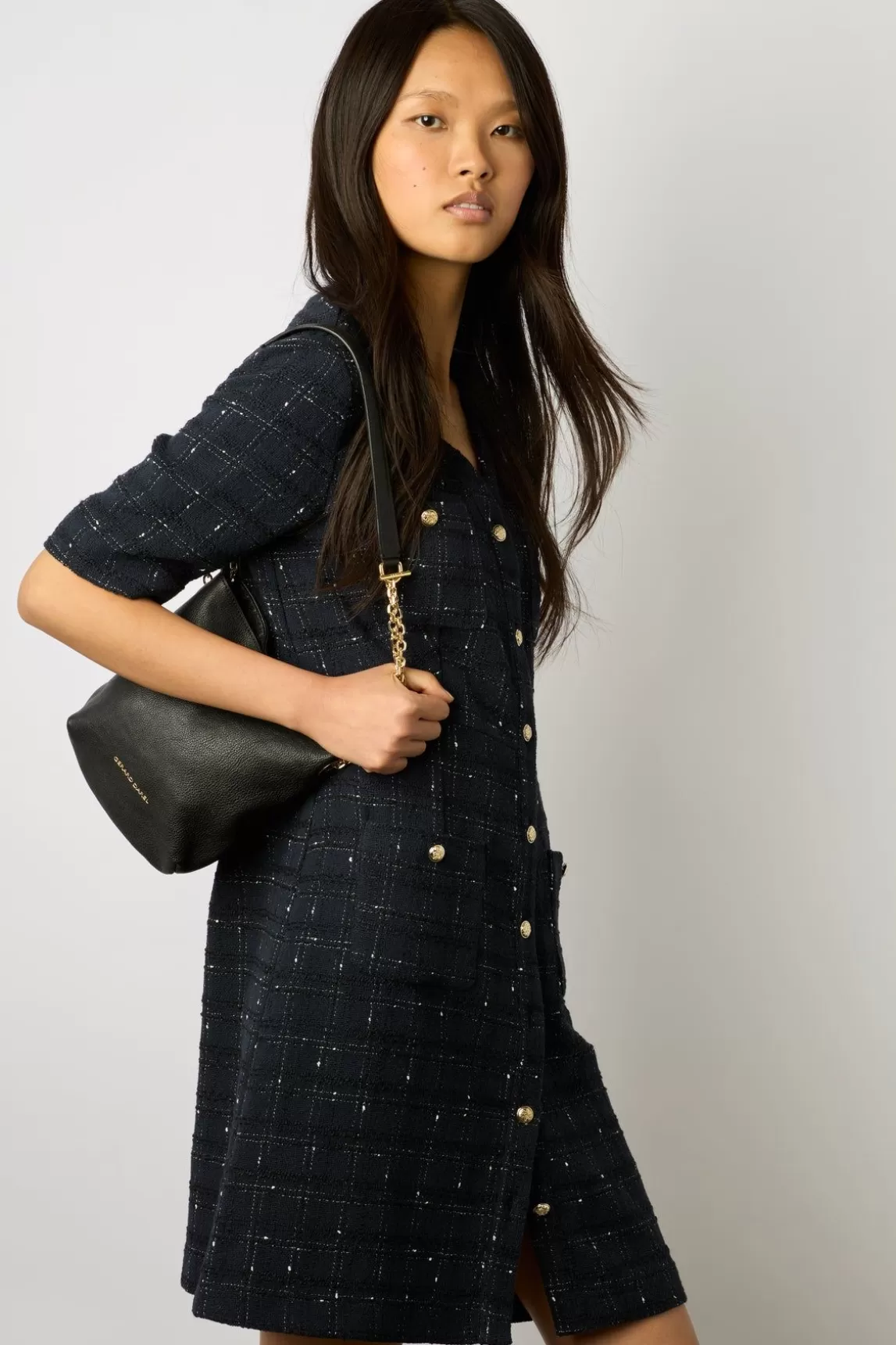 Gerard Darel Robe Courte En Tweed Marine - Elenita Cheap