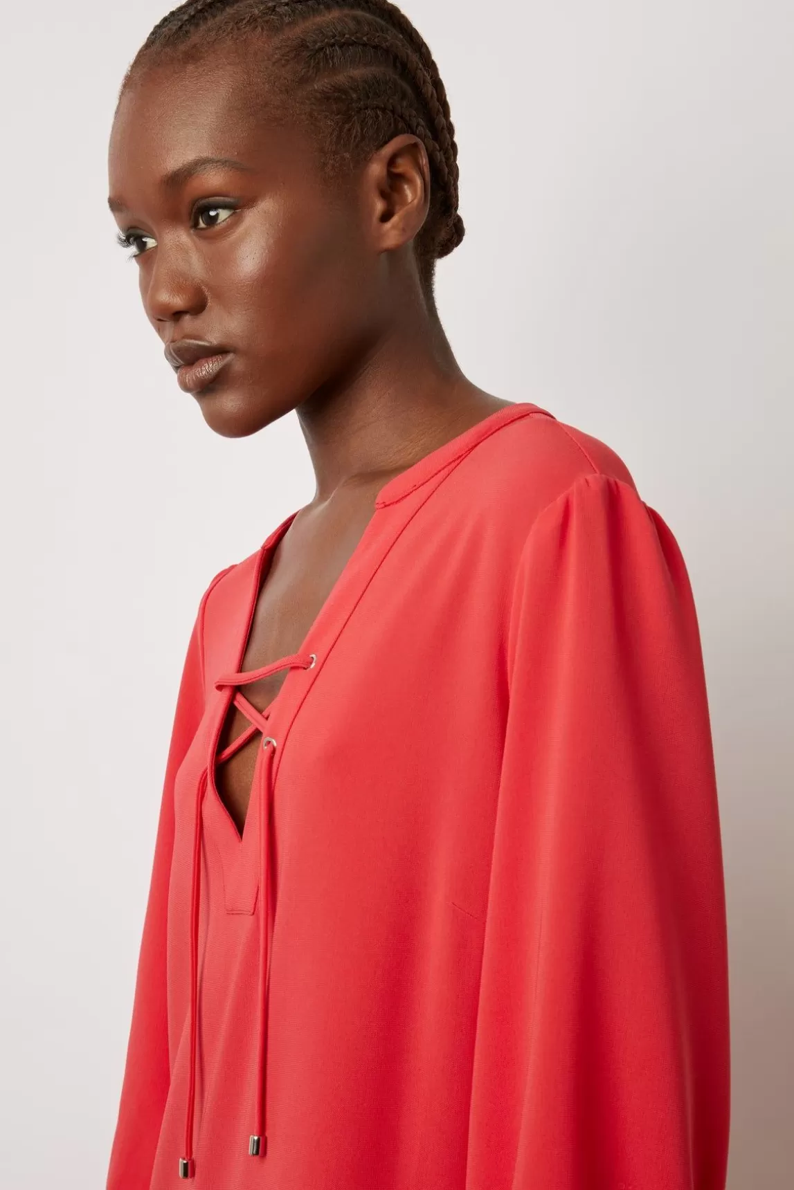 Gerard Darel Robe Courte Fluide A Lacet Corail - Edika Clearance