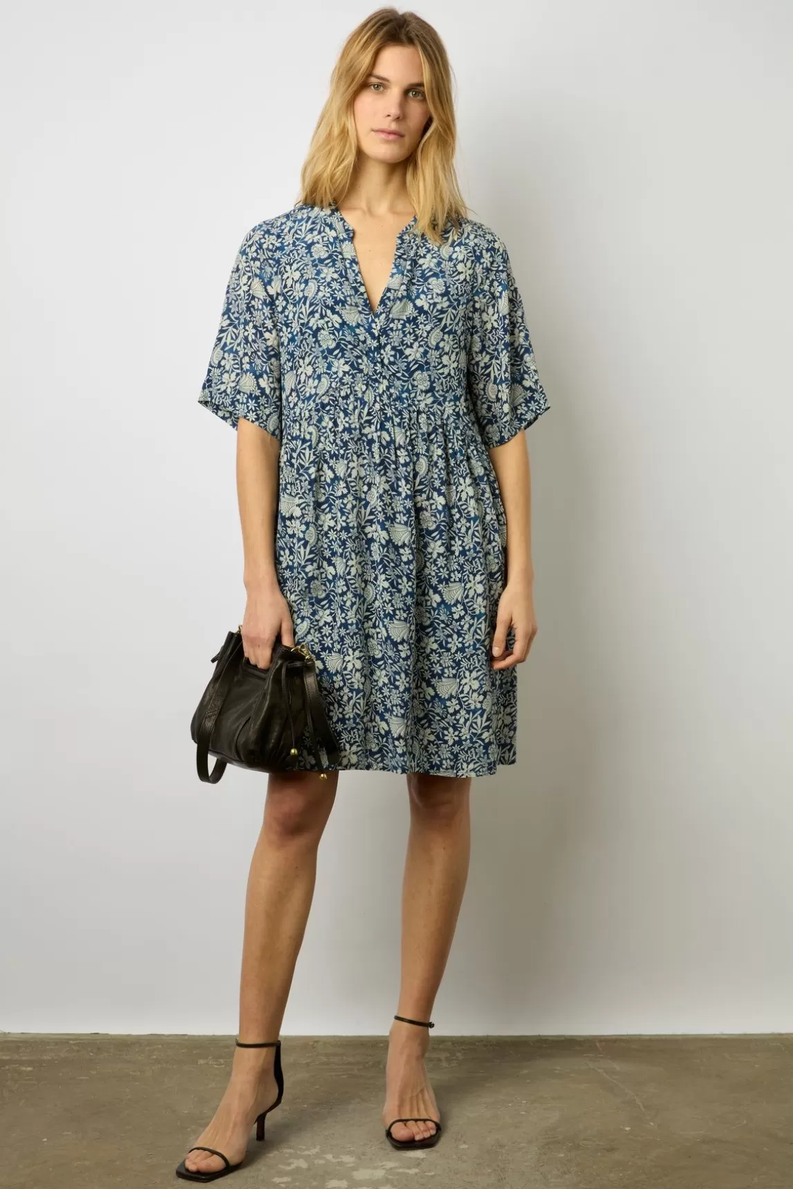 Gerard Darel Robe Courte Imprimee Indigo - Ellena Sale