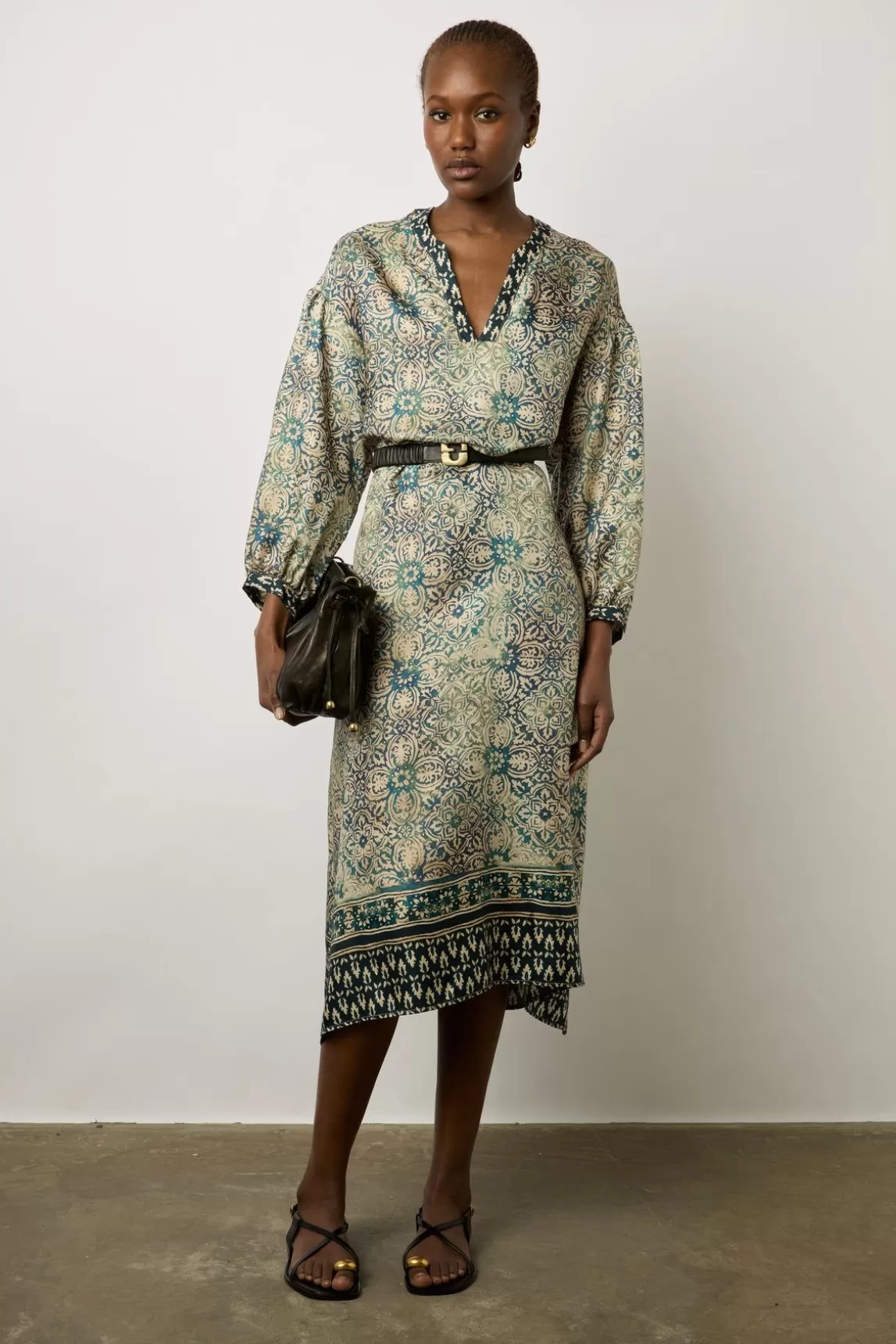 Gerard Darel Robe Droite En 100% Soie Indigo - Elnora Outlet