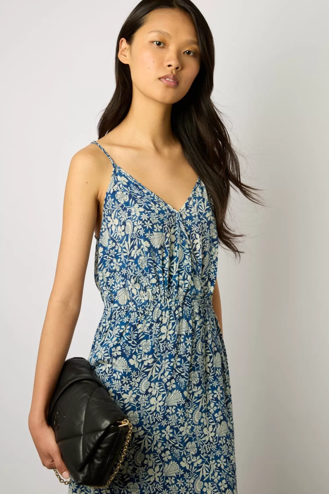 Gerard Darel Robe Imprimee A Bretelles Indigo - Esia Best Sale