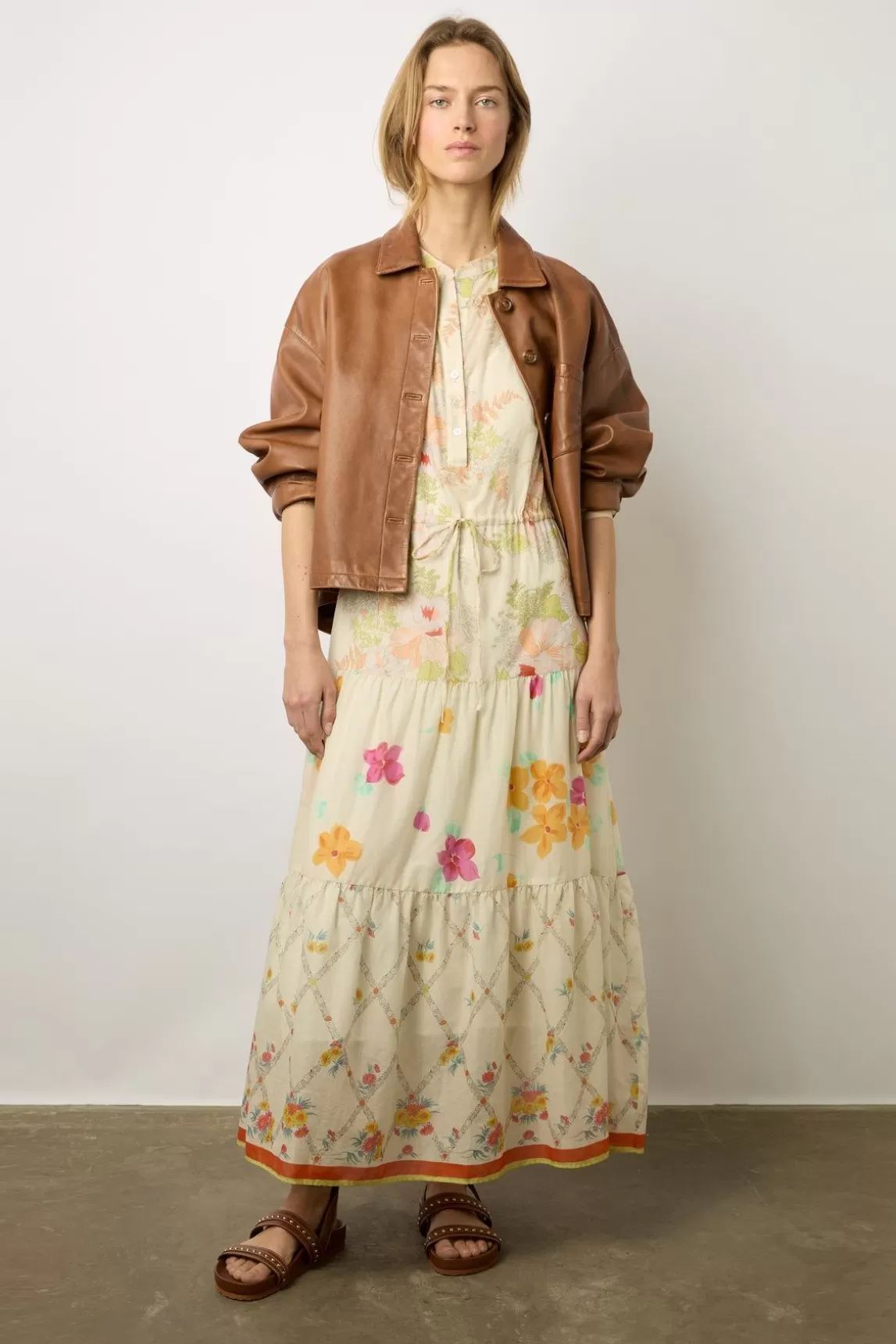 Gerard Darel Robe Longue Cintree Fleurie Multicolore - New