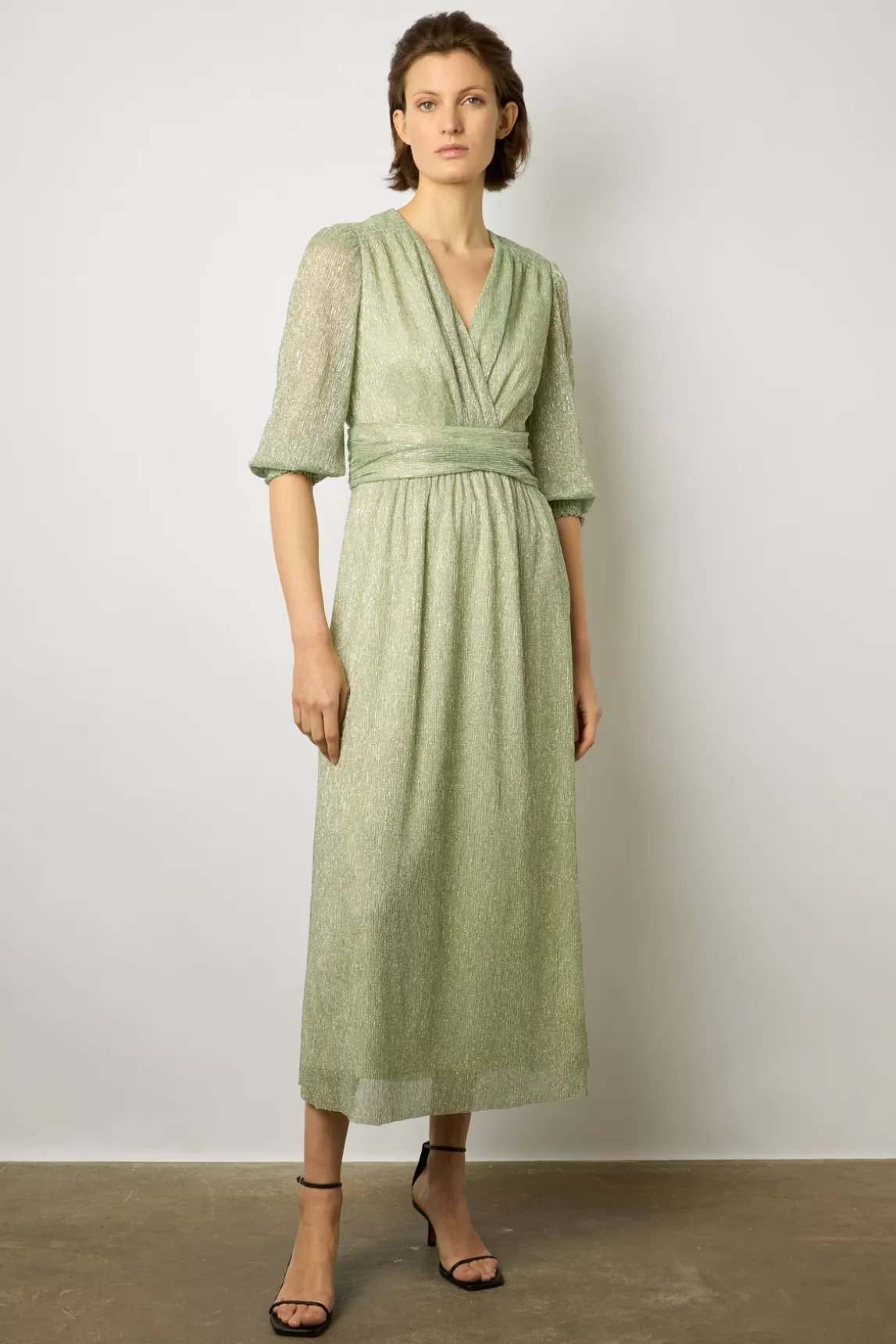 Gerard Darel Robe Longue En Lurex Vert D'Eau - Elline Store