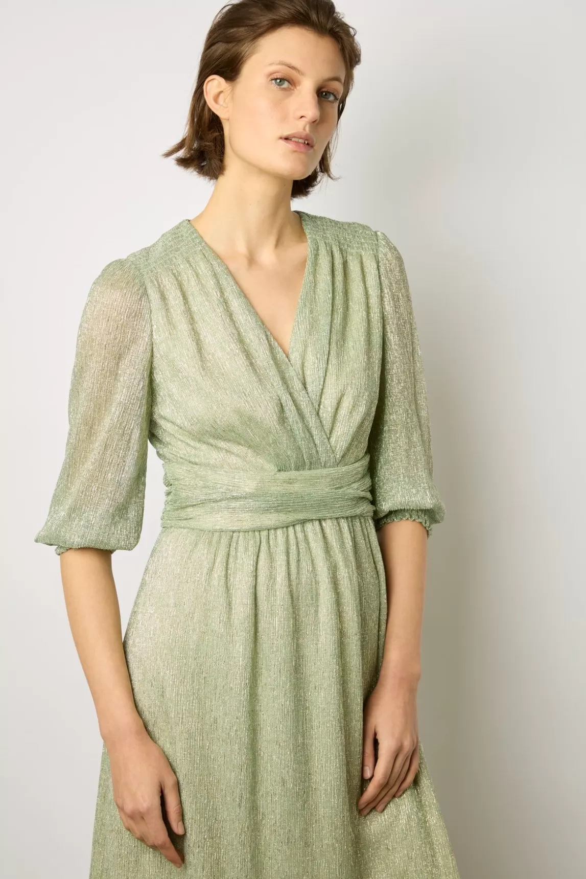 Gerard Darel Robe Longue En Lurex Vert D'Eau - Elline Store