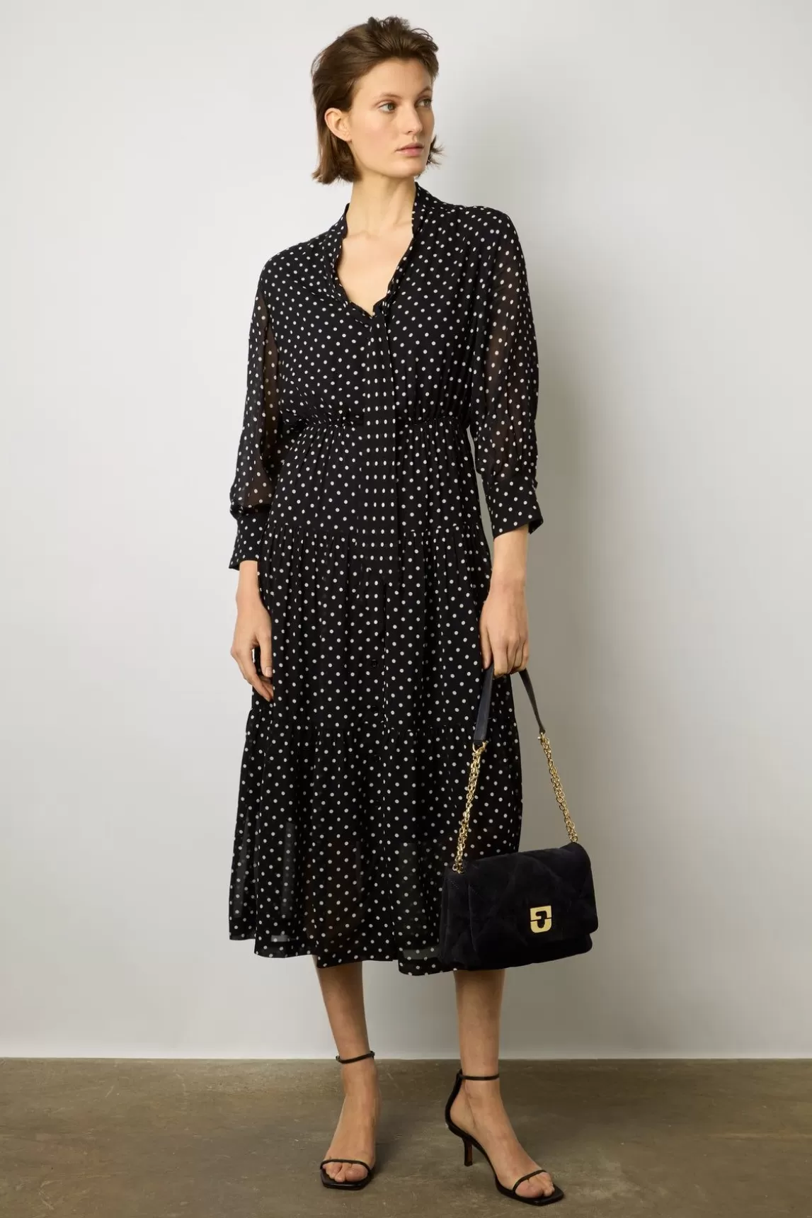 Gerard Darel Robe Midi En Crepe A Pois Marine - Elda Outlet