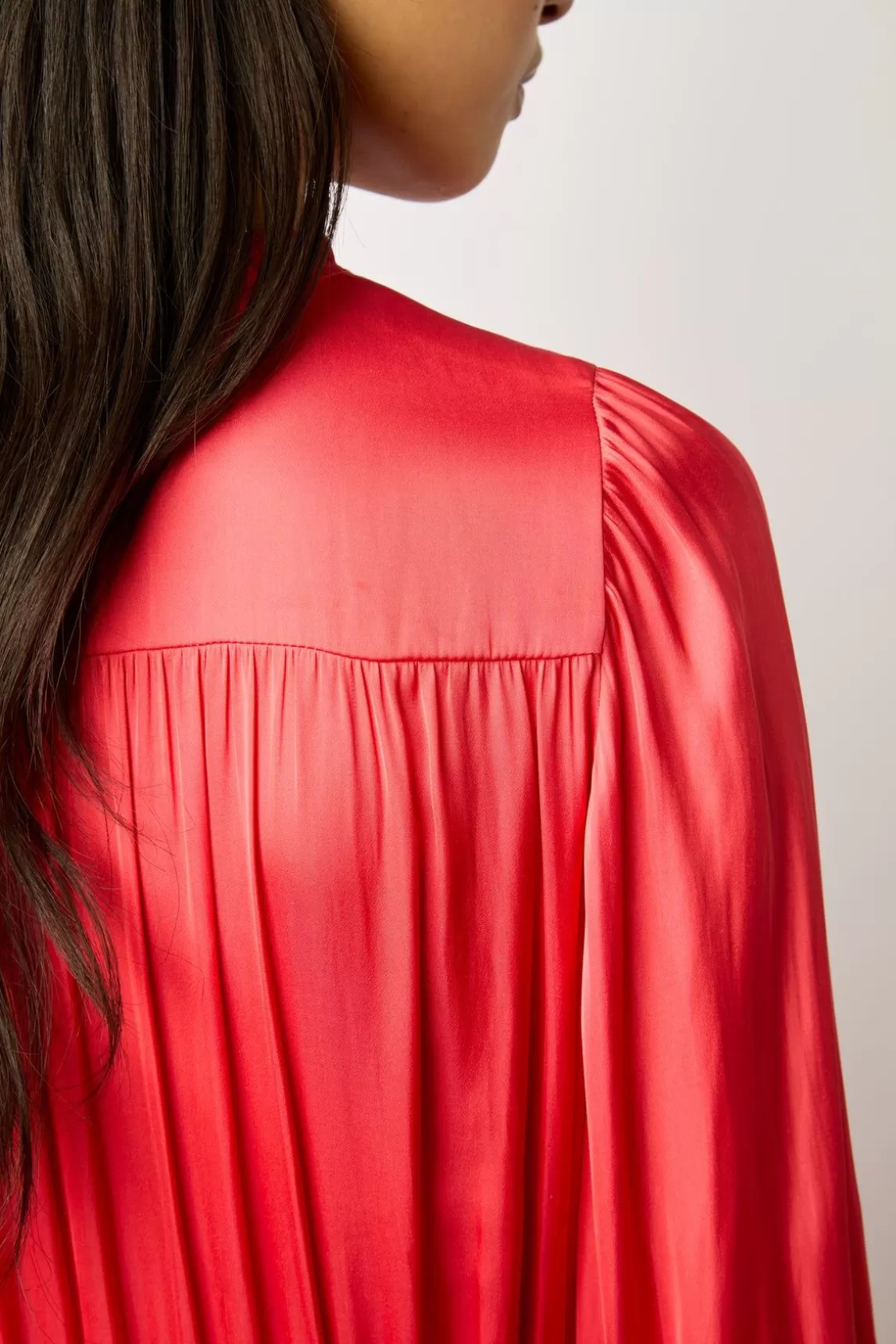 Gerard Darel Robe Midi En Satin A Volants Corail - Endy Cheap