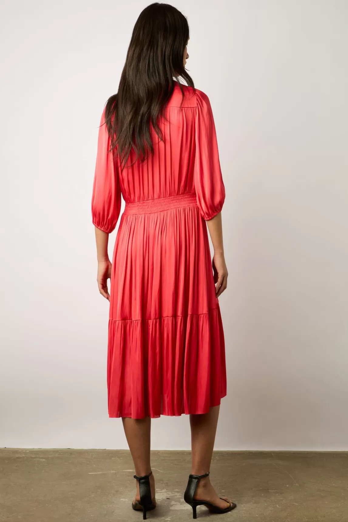 Gerard Darel Robe Midi En Satin A Volants Corail - Endy Cheap