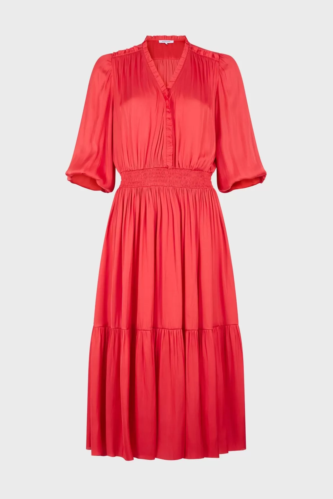 Gerard Darel Robe Midi En Satin A Volants Corail - Endy Cheap