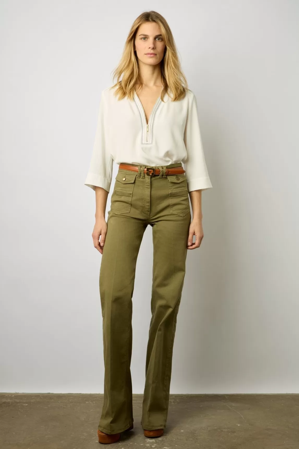 Gerard Darel Top Zippe Avec Surpiqures Ecru - Adeline Sale