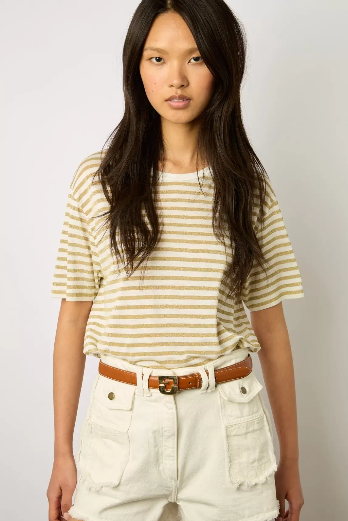 Gerard Darel Tshirt A Rayures En Lurex Or - Mike Cheap