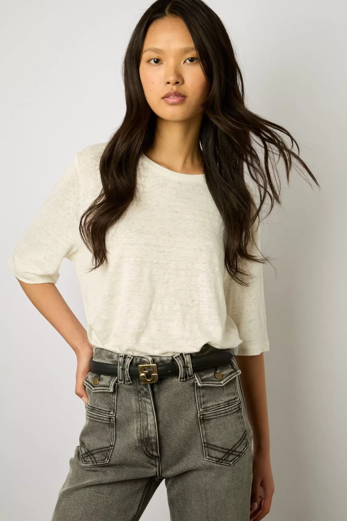 Gerard Darel Tshirt Au Dos Boutonne Ecru - Magnolia Shop