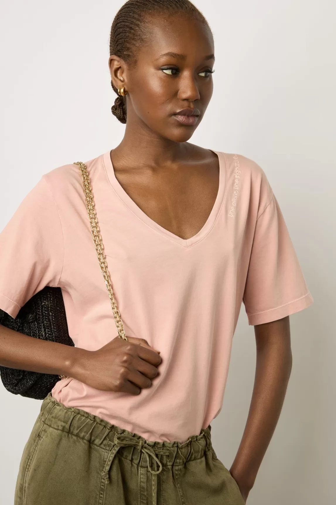 Gerard Darel T-Shirt Col Tunisien Coton Rose - Maurine New