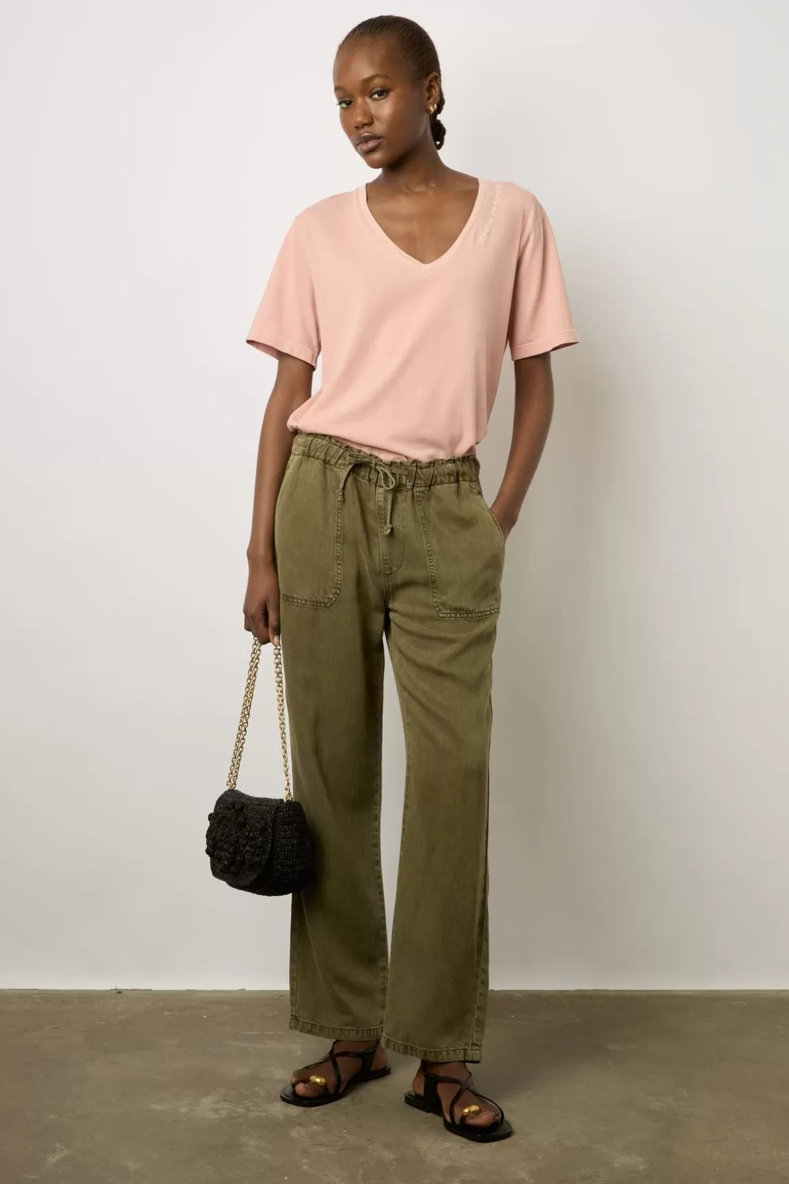 Gerard Darel T-Shirt Col Tunisien Coton Rose - Maurine New