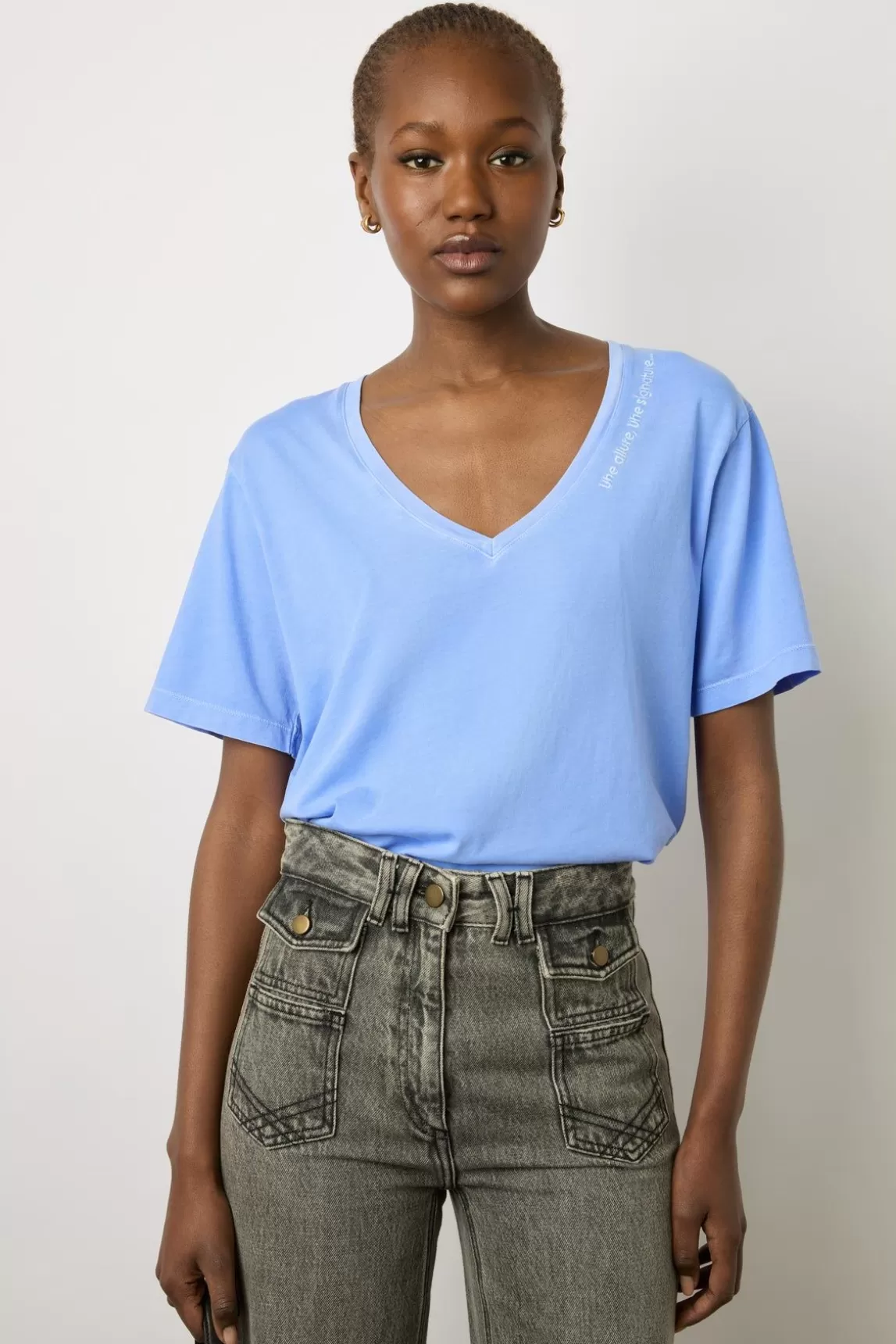 Gerard Darel T-Shirt Col Tunisien En Coton Bleu - Maurine Flash Sale