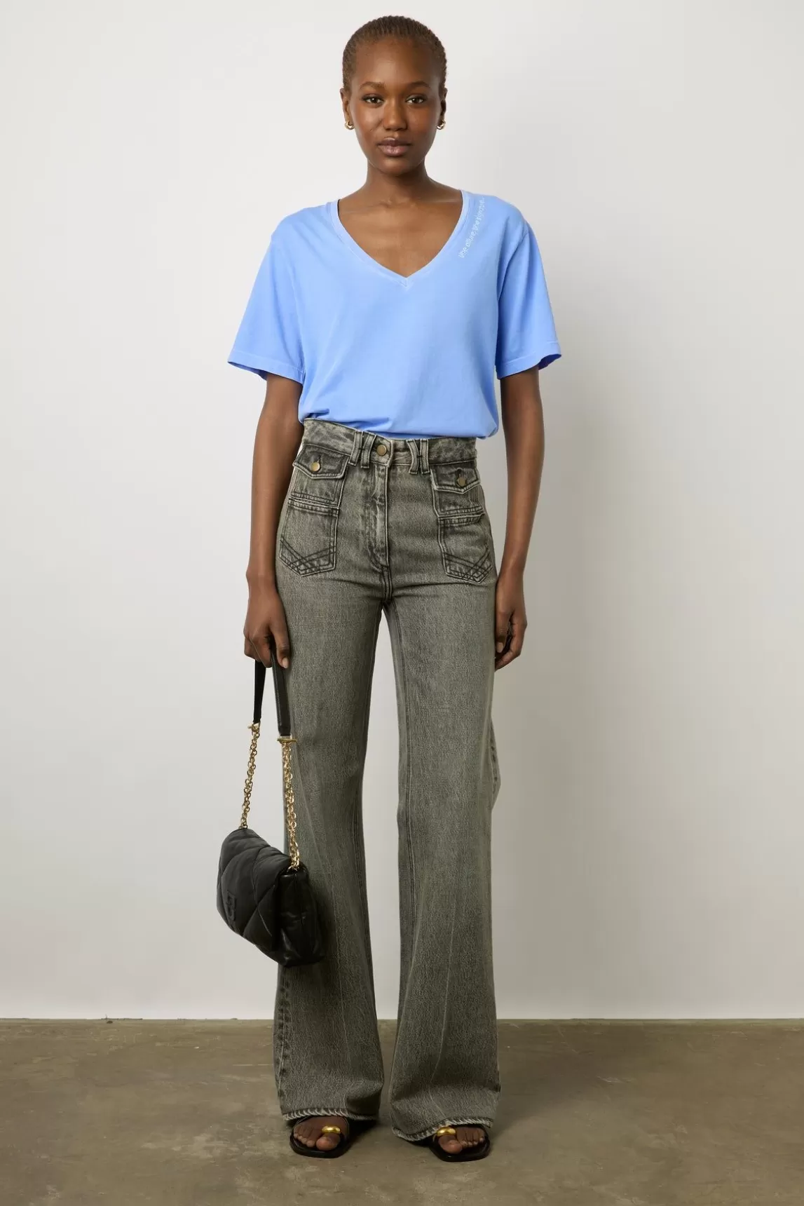 Gerard Darel T-Shirt Col Tunisien En Coton Bleu - Maurine Flash Sale