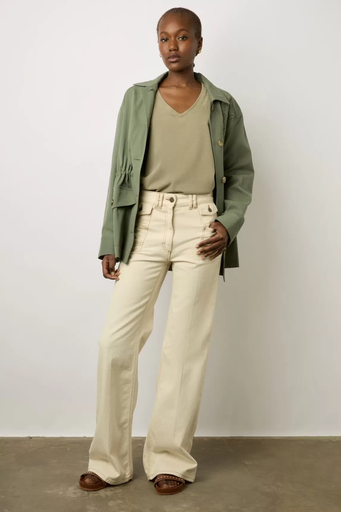 Gerard Darel T-Shirt Col Tunisien En Coton Kaki - Maurine Hot