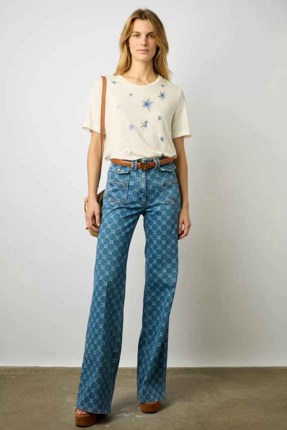 Gerard Darel Tshirt Etoiles En Lin Ecru - Manele Best Sale