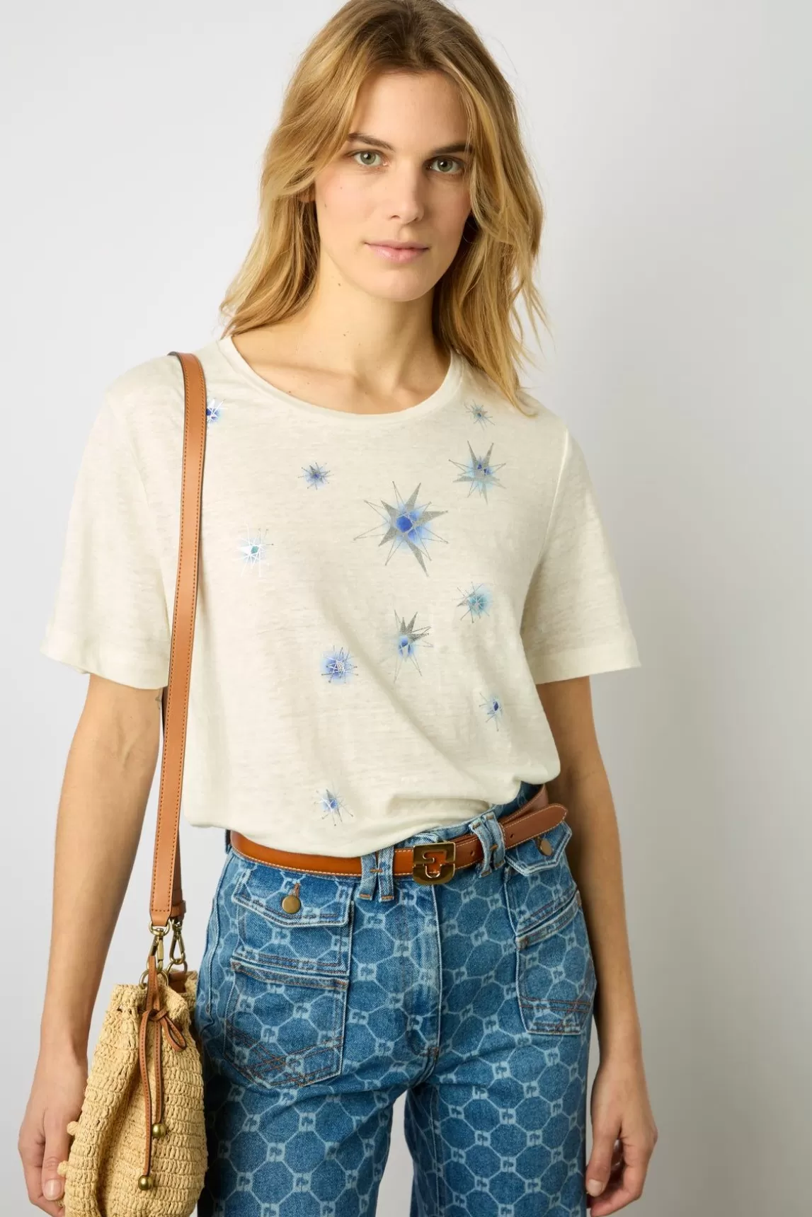 Gerard Darel Tshirt Etoiles En Lin Ecru - Manele Best Sale