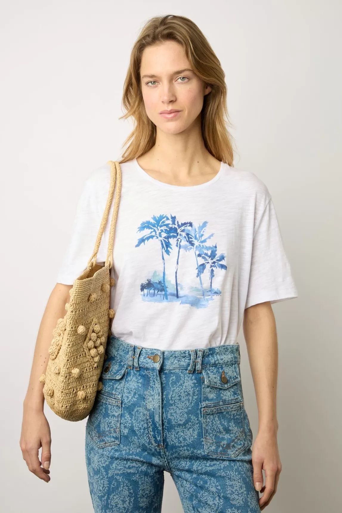 Gerard Darel Tshirt Imprime Palmier En Coton Ecru - Mayli Flash Sale