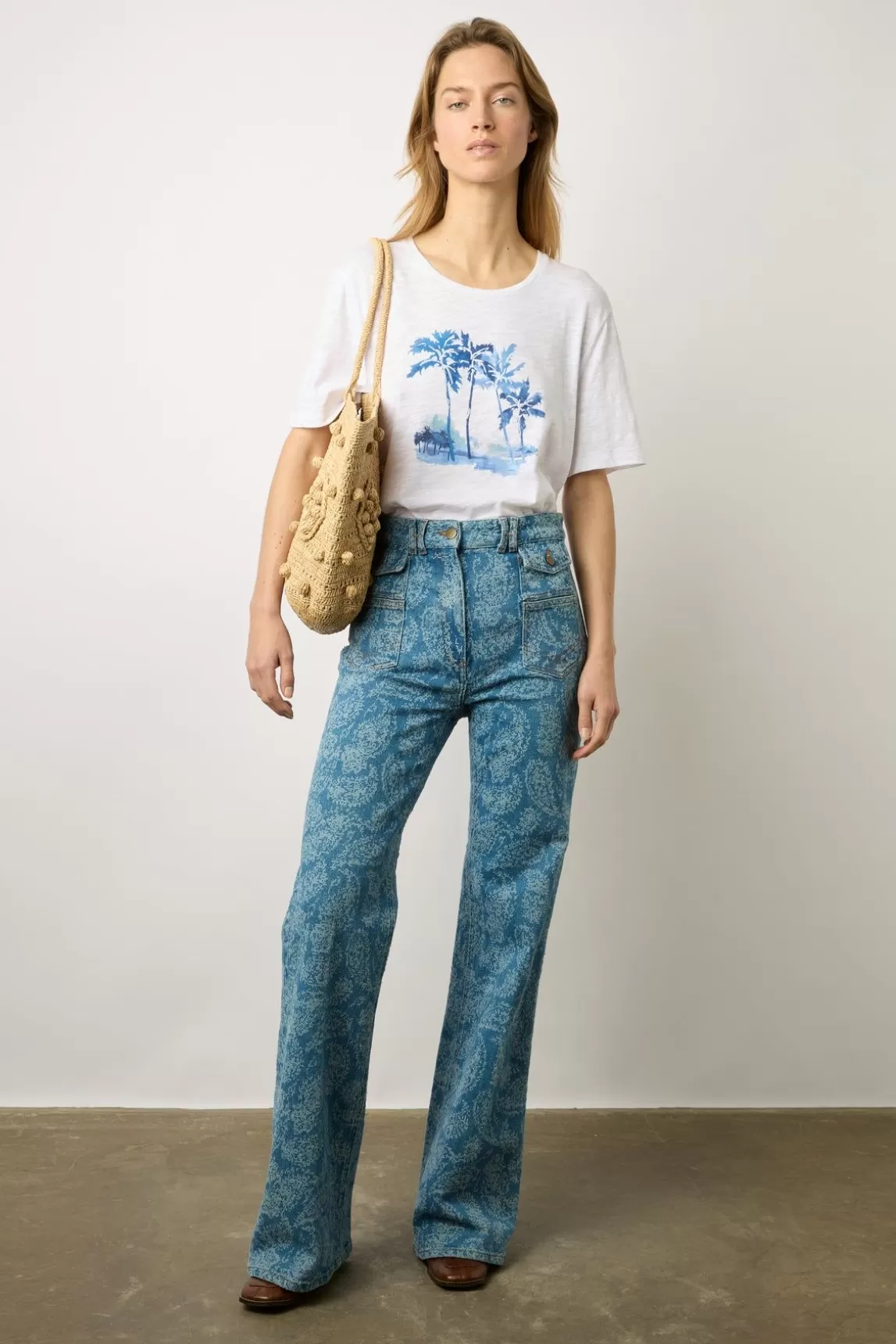 Gerard Darel Tshirt Imprime Palmier En Coton Ecru - Mayli Flash Sale