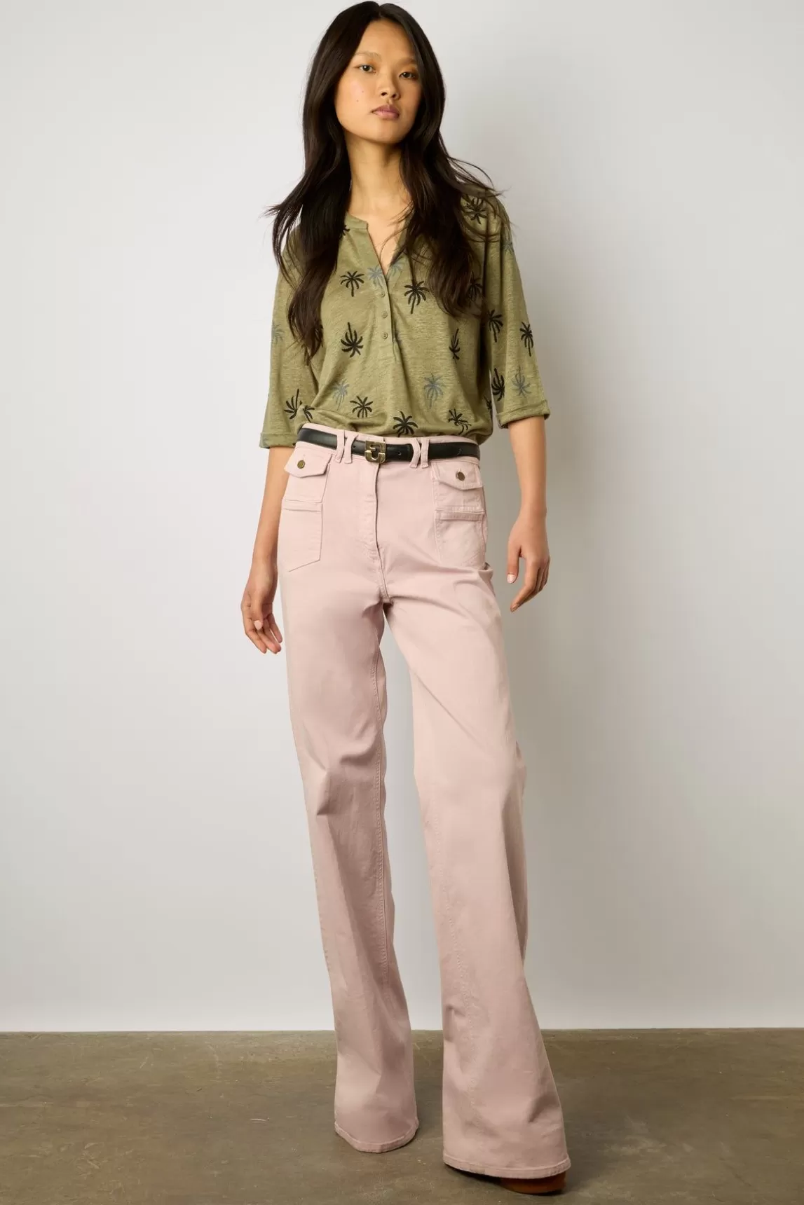Gerard Darel Tshirt Palmier En Lin Vert Kaki - Madison Fashion